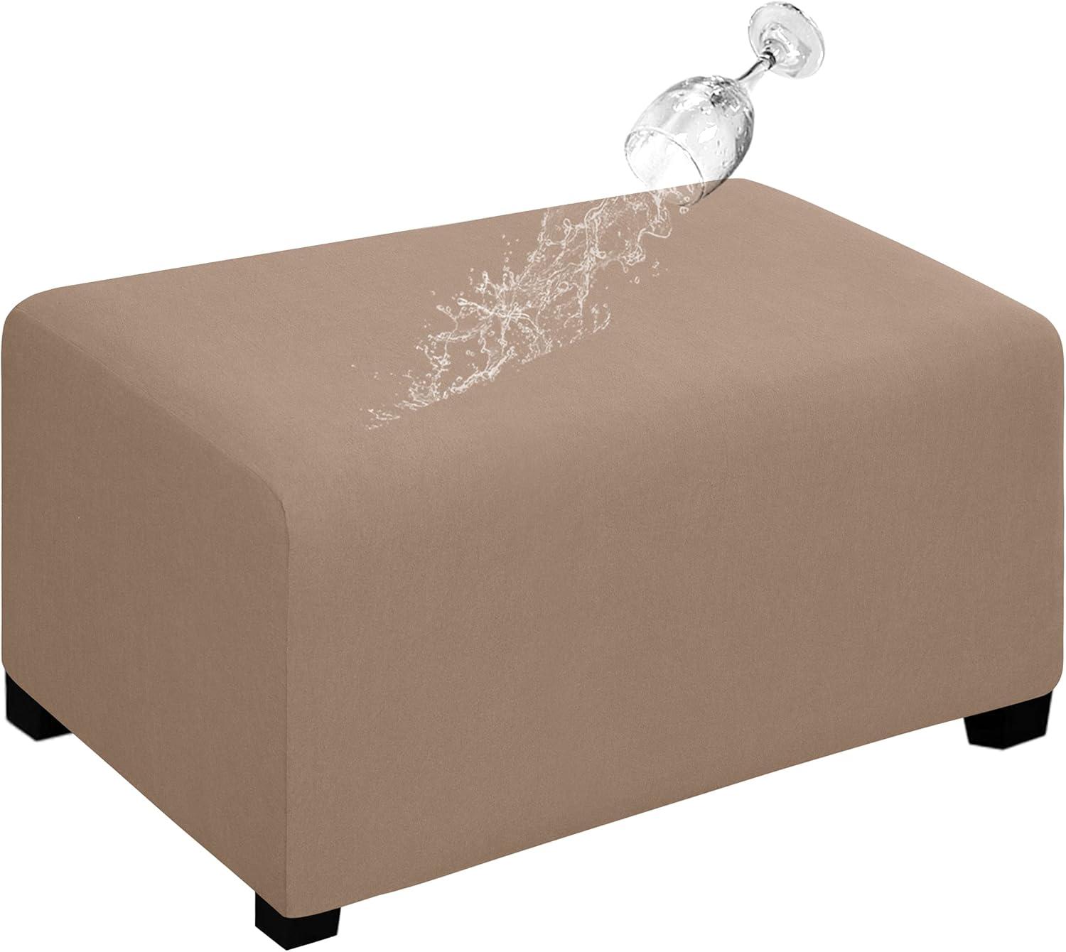 image:imageEasyGoing 100 Dual Waterproof Stretch Ottoman Cover Rectangle Folding Storage Stool Furniture Protector Soft Slipcover for Living Room with Elastic Bottom Large Dark GrayCamel