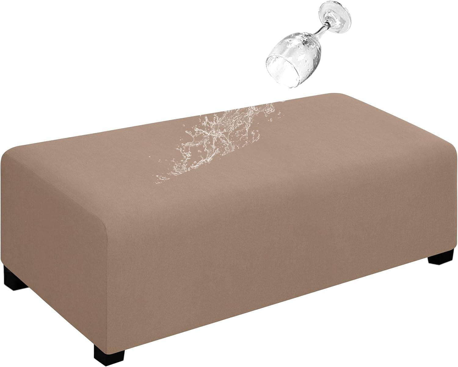 image:imageEasyGoing 100 Dual Waterproof Stretch Ottoman Cover Rectangle Folding Storage Stool Furniture Protector Soft Slipcover for Living Room with Elastic Bottom Large Dark GrayCamel