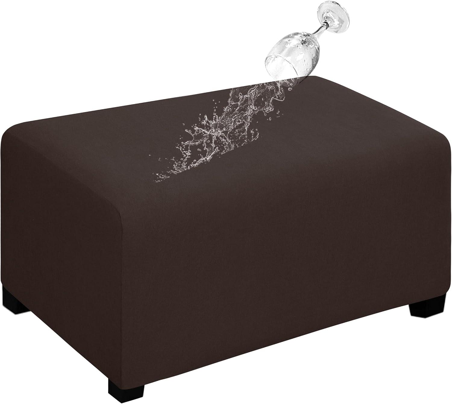image:imageEasyGoing 100 Dual Waterproof Stretch Ottoman Cover Rectangle Folding Storage Stool Furniture Protector Soft Slipcover for Living Room with Elastic Bottom Large Dark GrayChocolate
