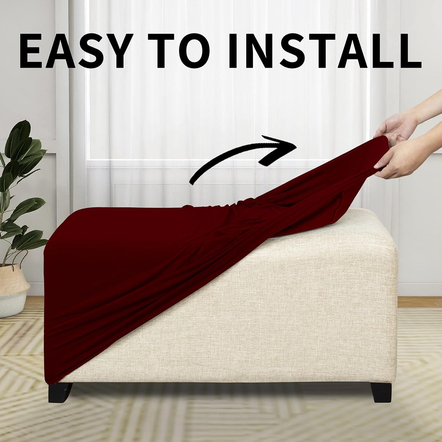 image:imageEasyGoing 100 Dual Waterproof Stretch Ottoman Cover Rectangle Folding Storage Stool Furniture Protector Soft Slipcover for Living Room with Elastic Bottom Large Dark GrayWine
