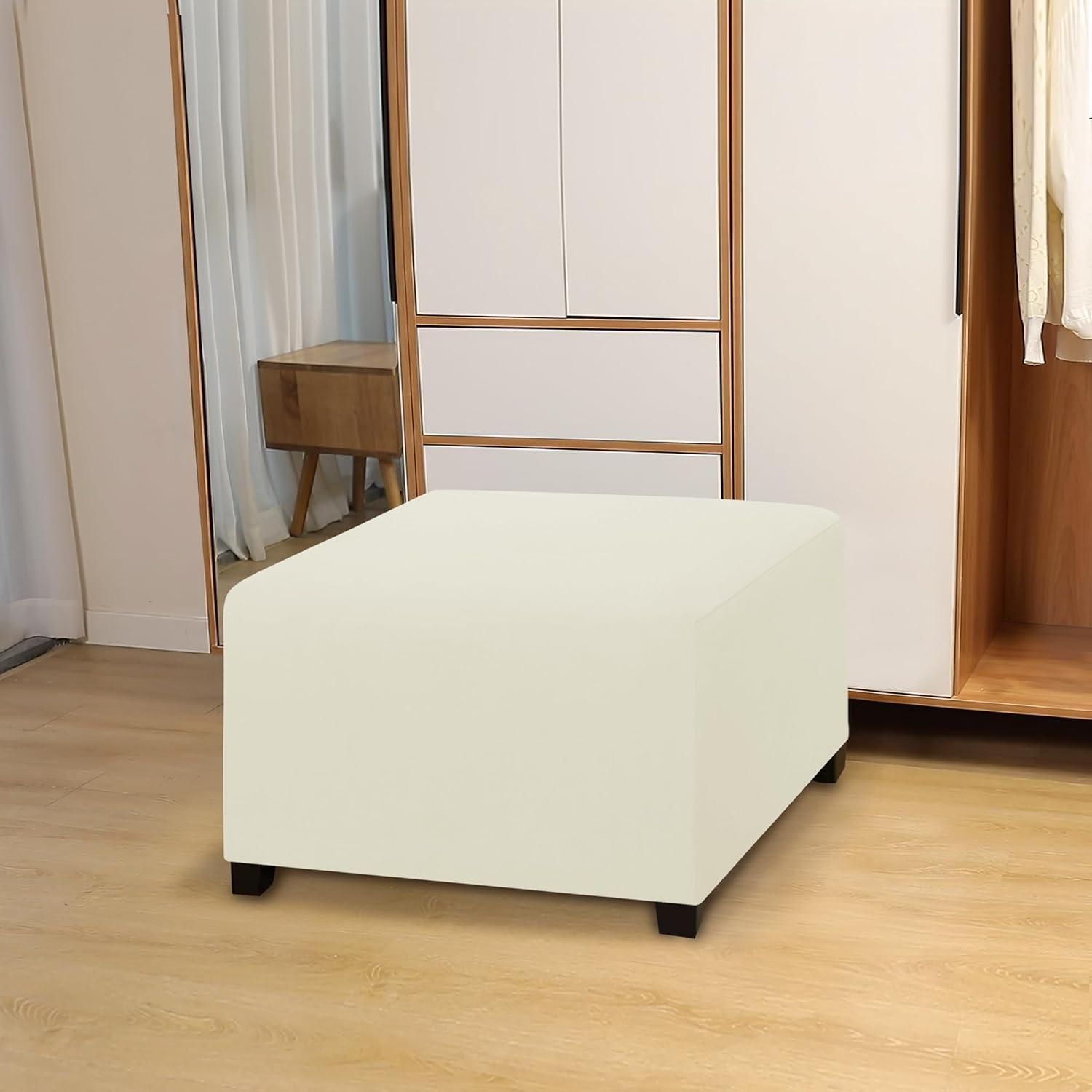 image:imageEasyGoing 100 Dual Waterproof Stretch Ottoman Cover Rectangle Folding Storage Stool Furniture Protector Soft Slipcover for Living Room with Elastic Bottom Large Dark GrayIvory