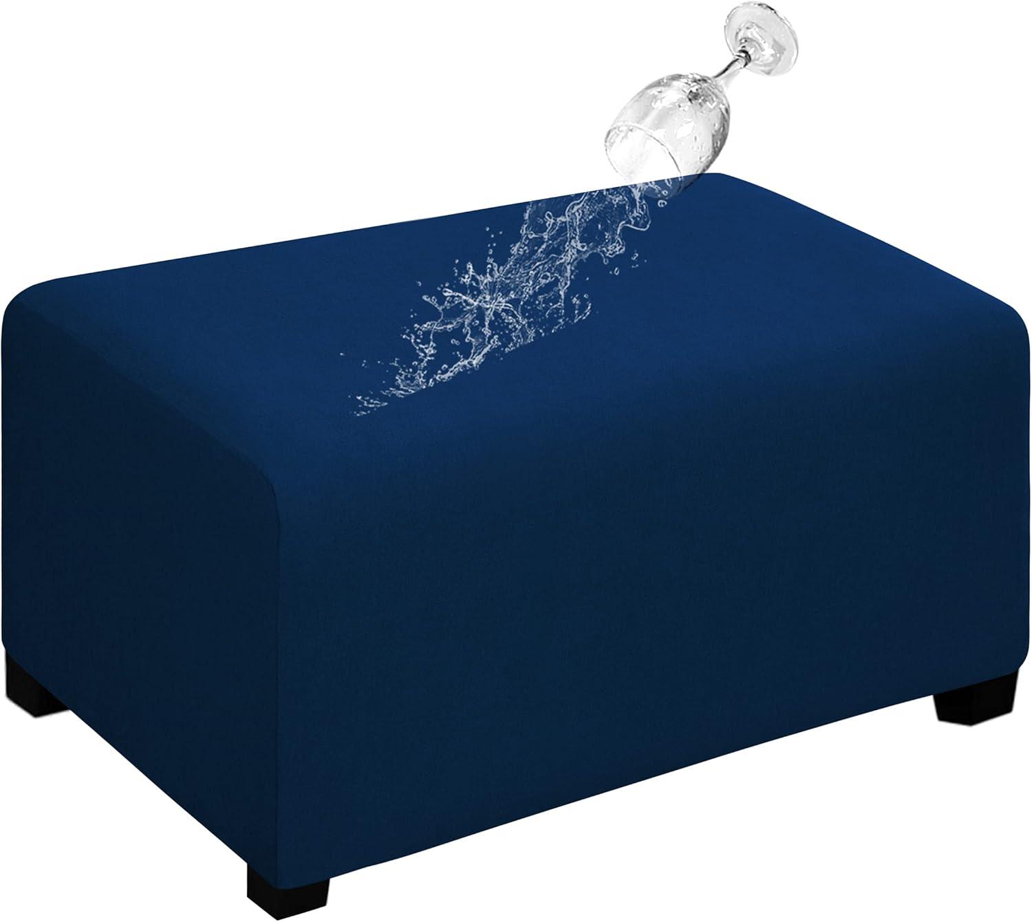 image:imageEasyGoing 100 Dual Waterproof Stretch Ottoman Cover Rectangle Folding Storage Stool Furniture Protector Soft Slipcover for Living Room with Elastic Bottom Large Dark GrayNavy
