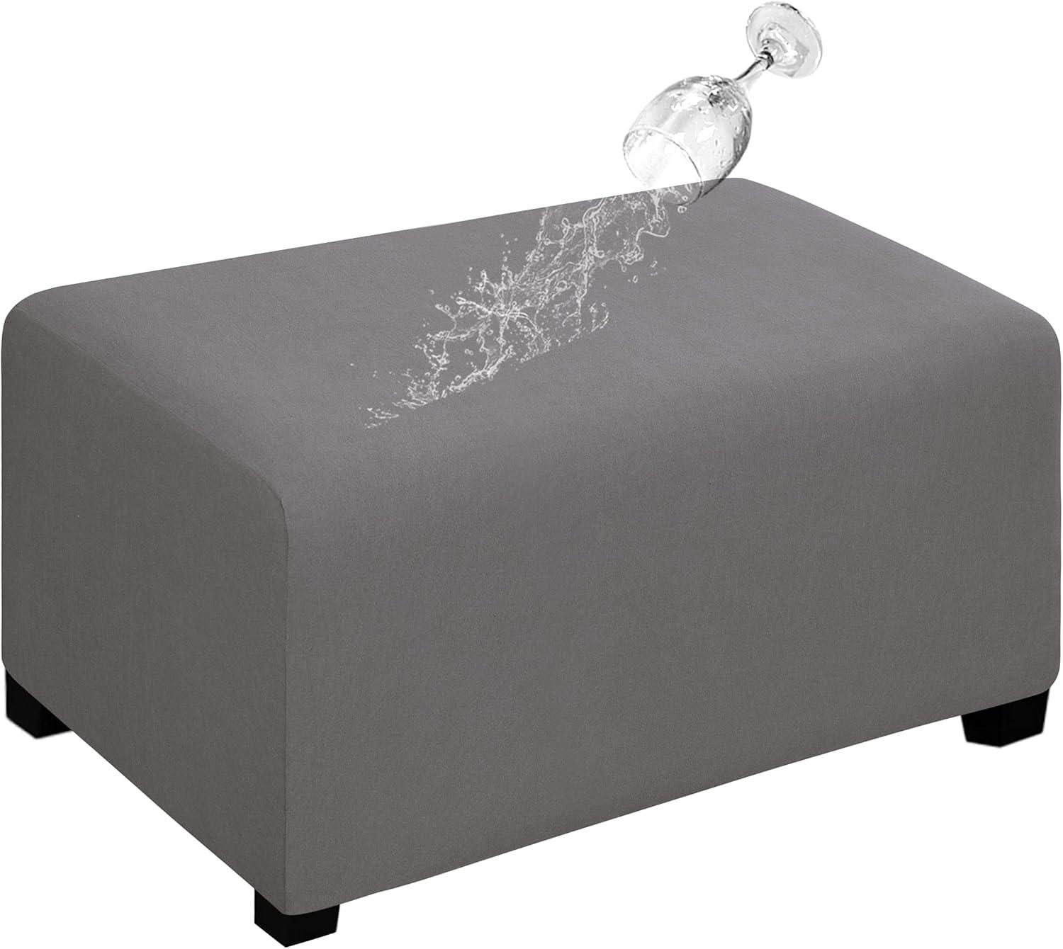 image:imageEasyGoing 100 Dual Waterproof Stretch Ottoman Cover Rectangle Folding Storage Stool Furniture Protector Soft Slipcover for Living Room with Elastic Bottom Large Dark GrayLight Gray