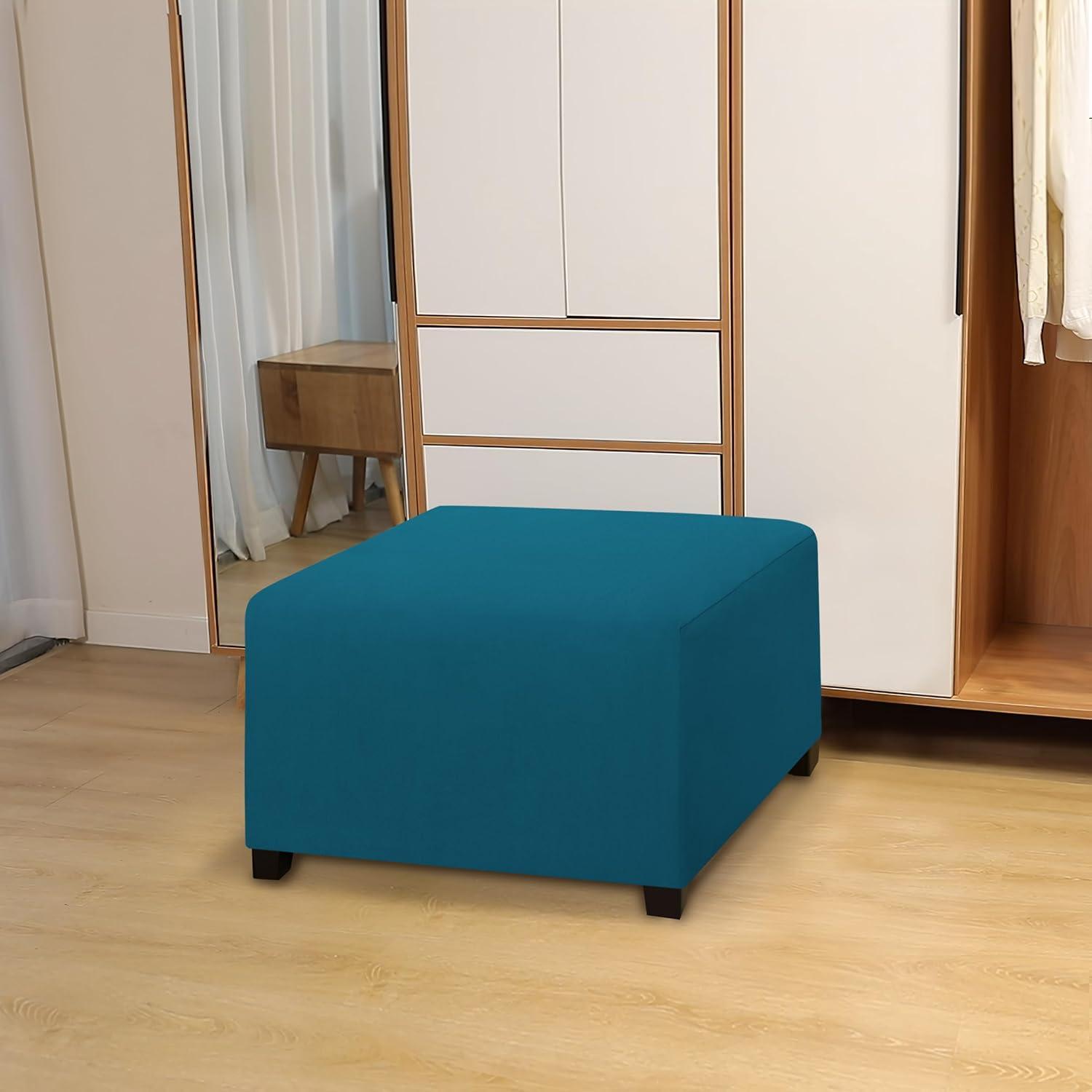 image:imageEasyGoing 100 Dual Waterproof Stretch Ottoman Cover Rectangle Folding Storage Stool Furniture Protector Soft Slipcover for Living Room with Elastic Bottom Large Dark GrayPeacock Blue