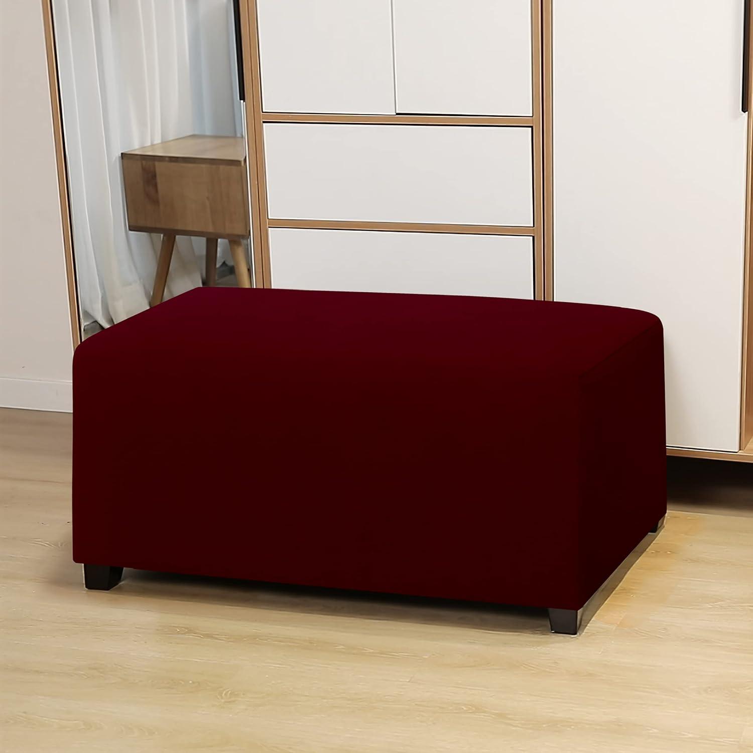 image:imageEasyGoing 100 Dual Waterproof Stretch Ottoman Cover Rectangle Folding Storage Stool Furniture Protector Soft Slipcover for Living Room with Elastic Bottom Large Dark GrayWine