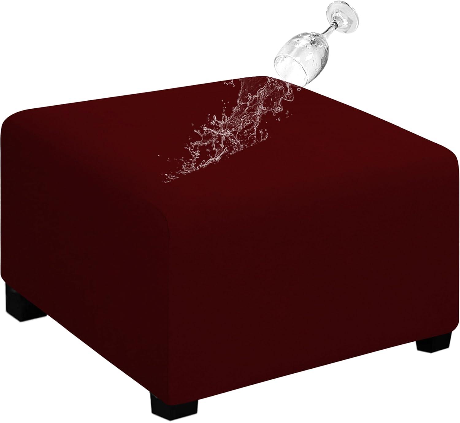 image:imageEasyGoing 100 Dual Waterproof Stretch Ottoman Cover Rectangle Folding Storage Stool Furniture Protector Soft Slipcover for Living Room with Elastic Bottom Large Dark GrayWine