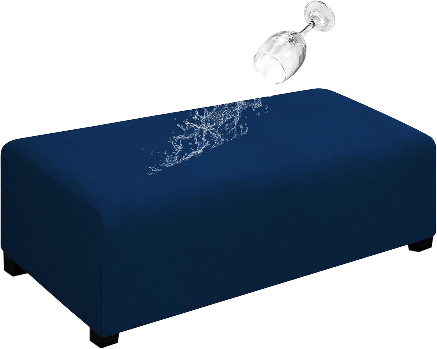 image:imageEasyGoing 100 Dual Waterproof Stretch Ottoman Cover Rectangle Folding Storage Stool Furniture Protector Soft Slipcover for Living Room with Elastic Bottom Large Dark GrayNavy