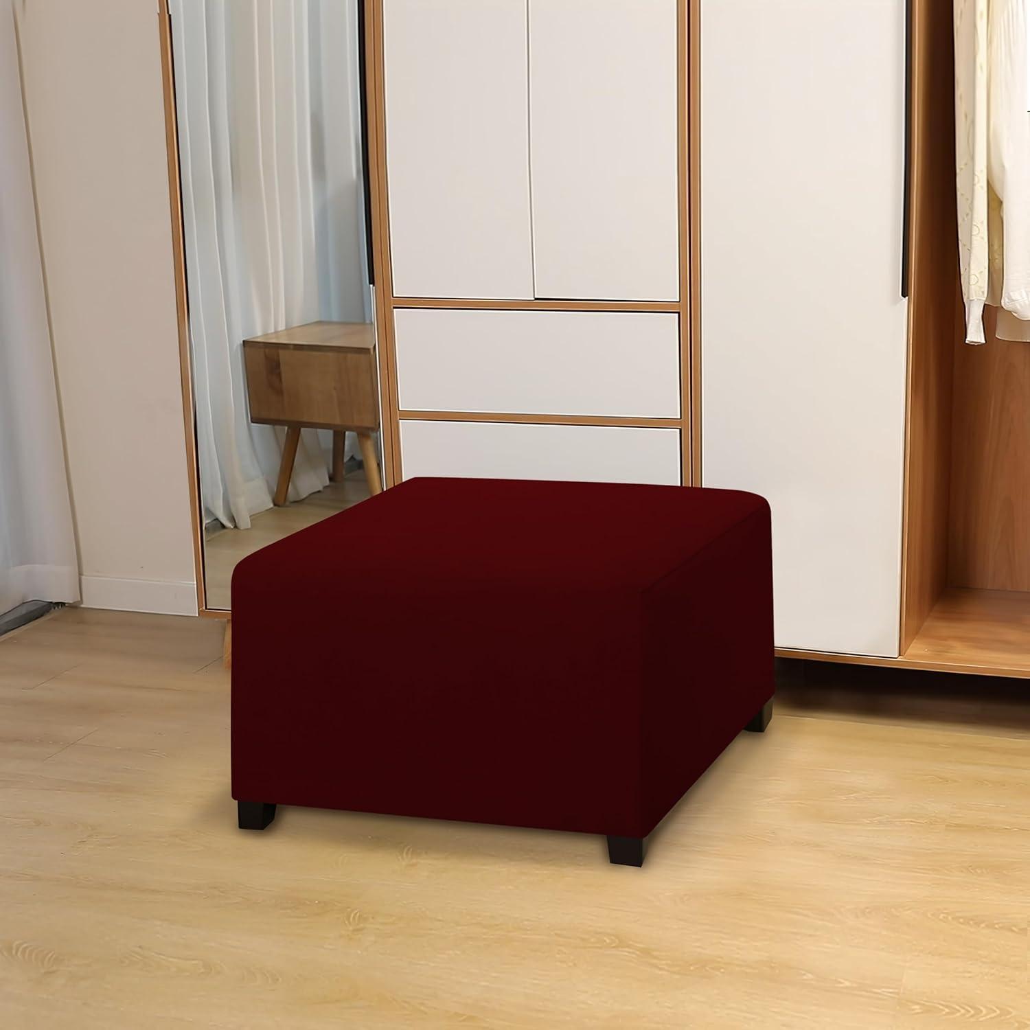image:imageEasyGoing 100 Dual Waterproof Stretch Ottoman Cover Rectangle Folding Storage Stool Furniture Protector Soft Slipcover for Living Room with Elastic Bottom Large Dark GrayWine