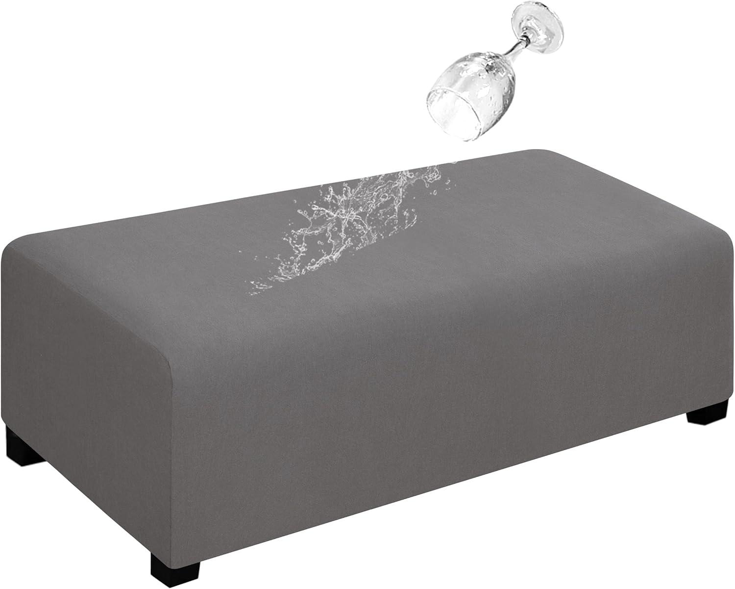 image:imageEasyGoing 100 Dual Waterproof Stretch Ottoman Cover Rectangle Folding Storage Stool Furniture Protector Soft Slipcover for Living Room with Elastic Bottom Large Dark GrayLight Gray
