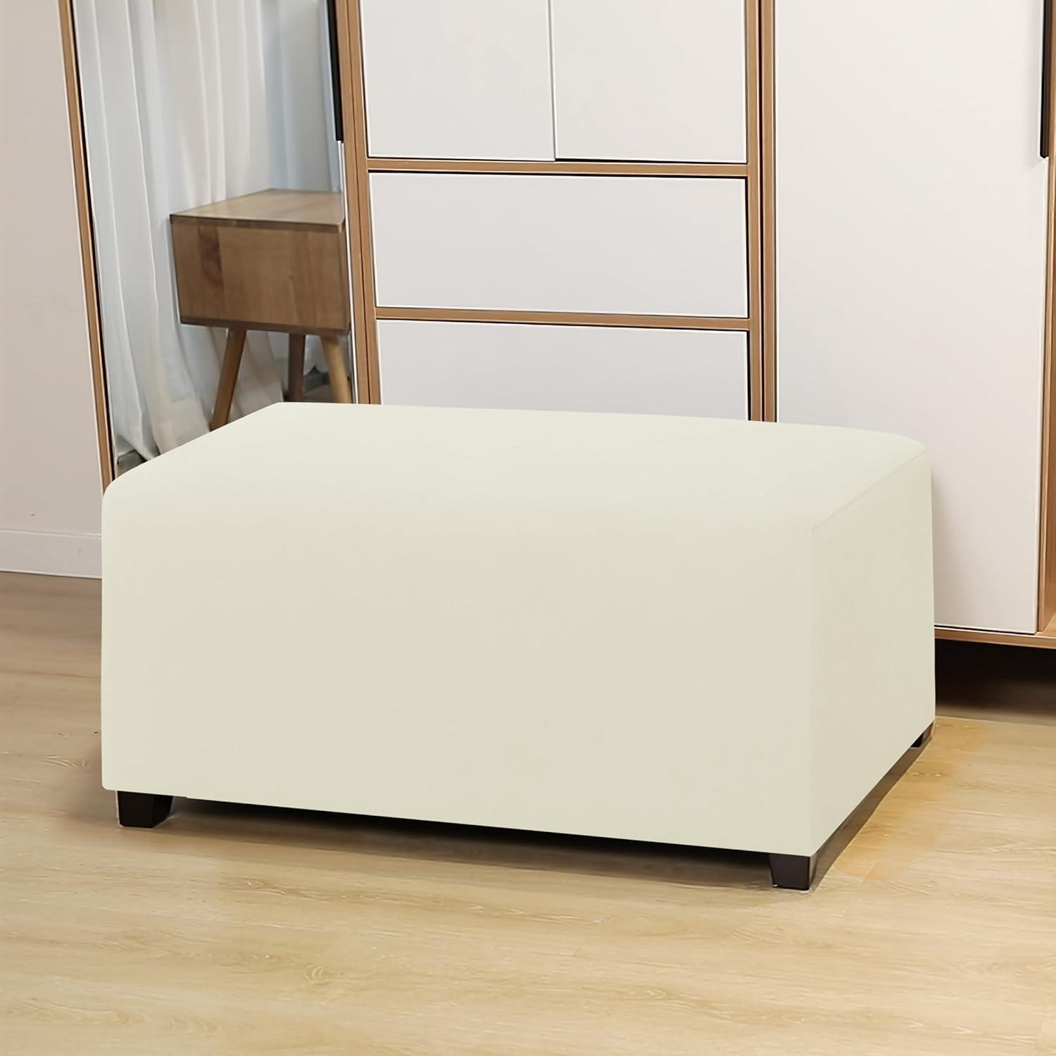 image:imageEasyGoing 100 Dual Waterproof Stretch Ottoman Cover Rectangle Folding Storage Stool Furniture Protector Soft Slipcover for Living Room with Elastic Bottom Large Dark GrayIvory
