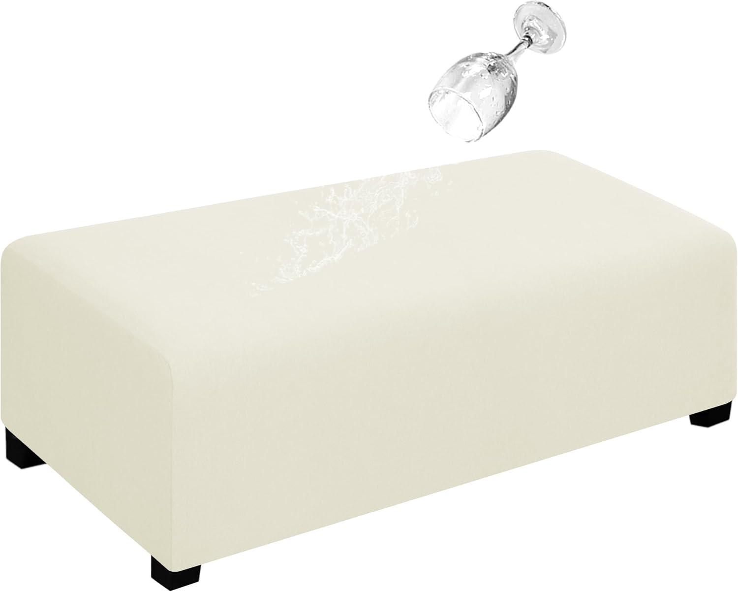 image:imageEasyGoing 100 Dual Waterproof Stretch Ottoman Cover Rectangle Folding Storage Stool Furniture Protector Soft Slipcover for Living Room with Elastic Bottom Large Dark GrayIvory