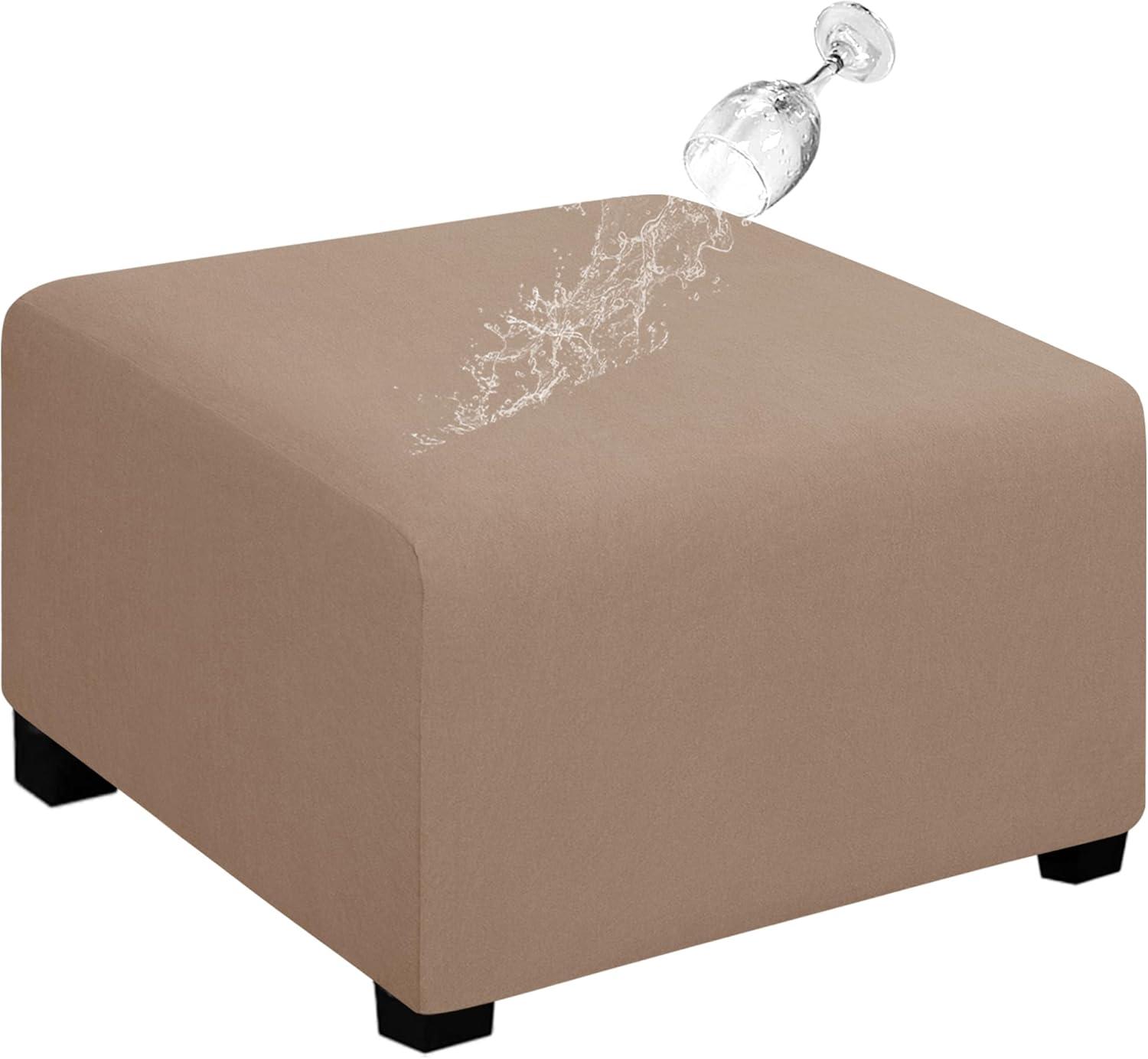 image:imageEasyGoing 100 Dual Waterproof Stretch Ottoman Cover Rectangle Folding Storage Stool Furniture Protector Soft Slipcover for Living Room with Elastic Bottom Large Dark GrayCamel