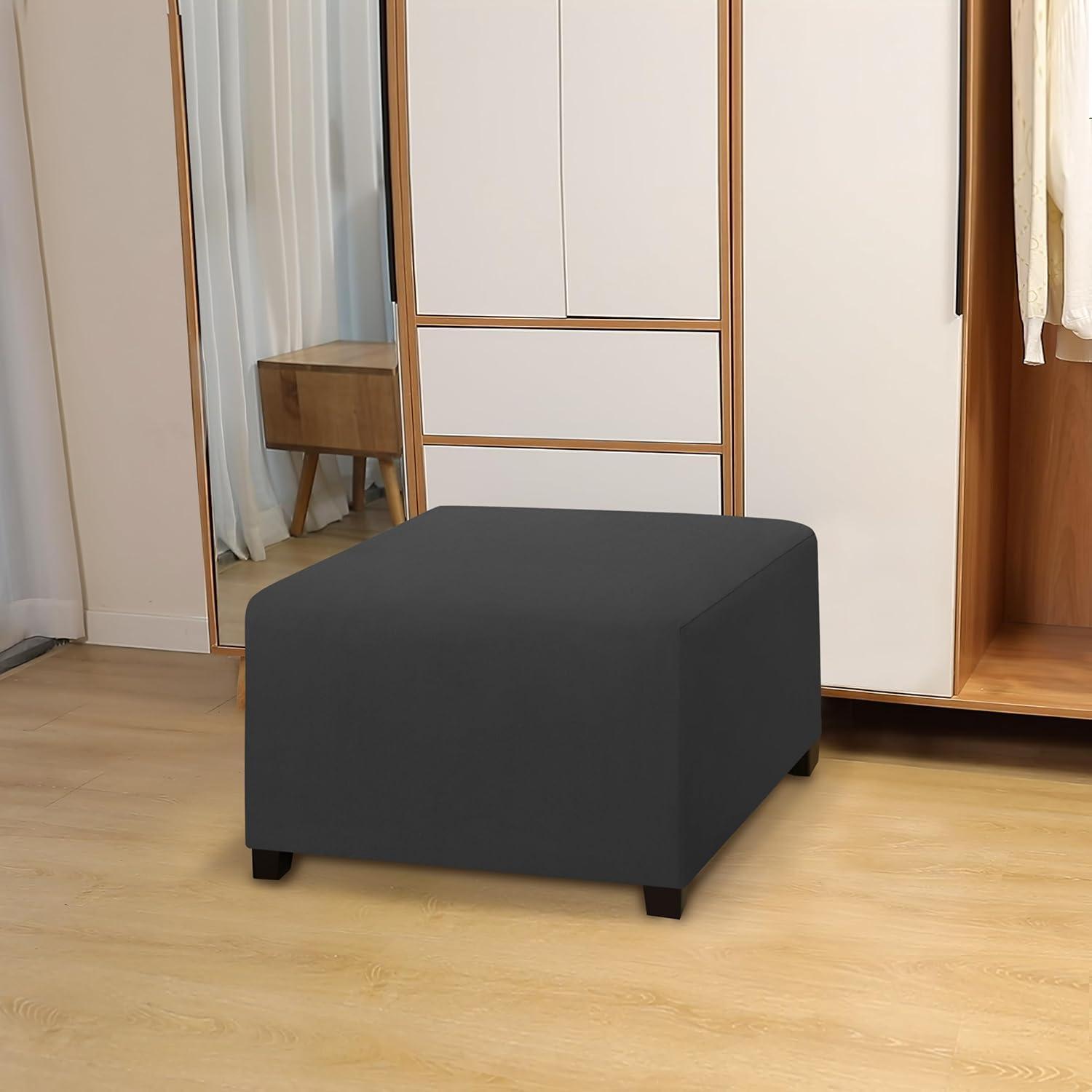 image:imageEasyGoing 100 Dual Waterproof Stretch Ottoman Cover Rectangle Folding Storage Stool Furniture Protector Soft Slipcover for Living Room with Elastic Bottom Large Dark GrayDark Gray