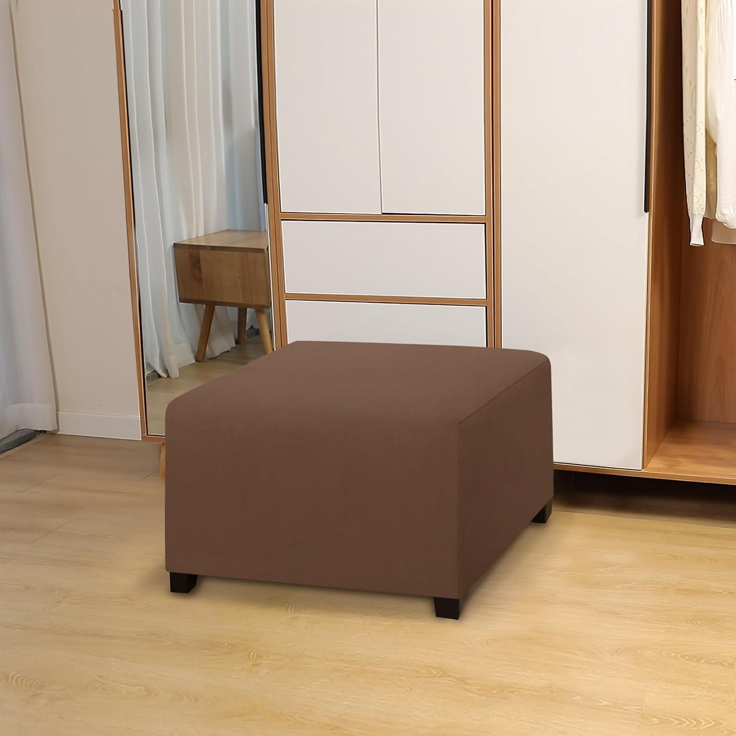 image:imageEasyGoing 100 Dual Waterproof Stretch Ottoman Cover Rectangle Folding Storage Stool Furniture Protector Soft Slipcover for Living Room with Elastic Bottom Large Dark GrayBrown
