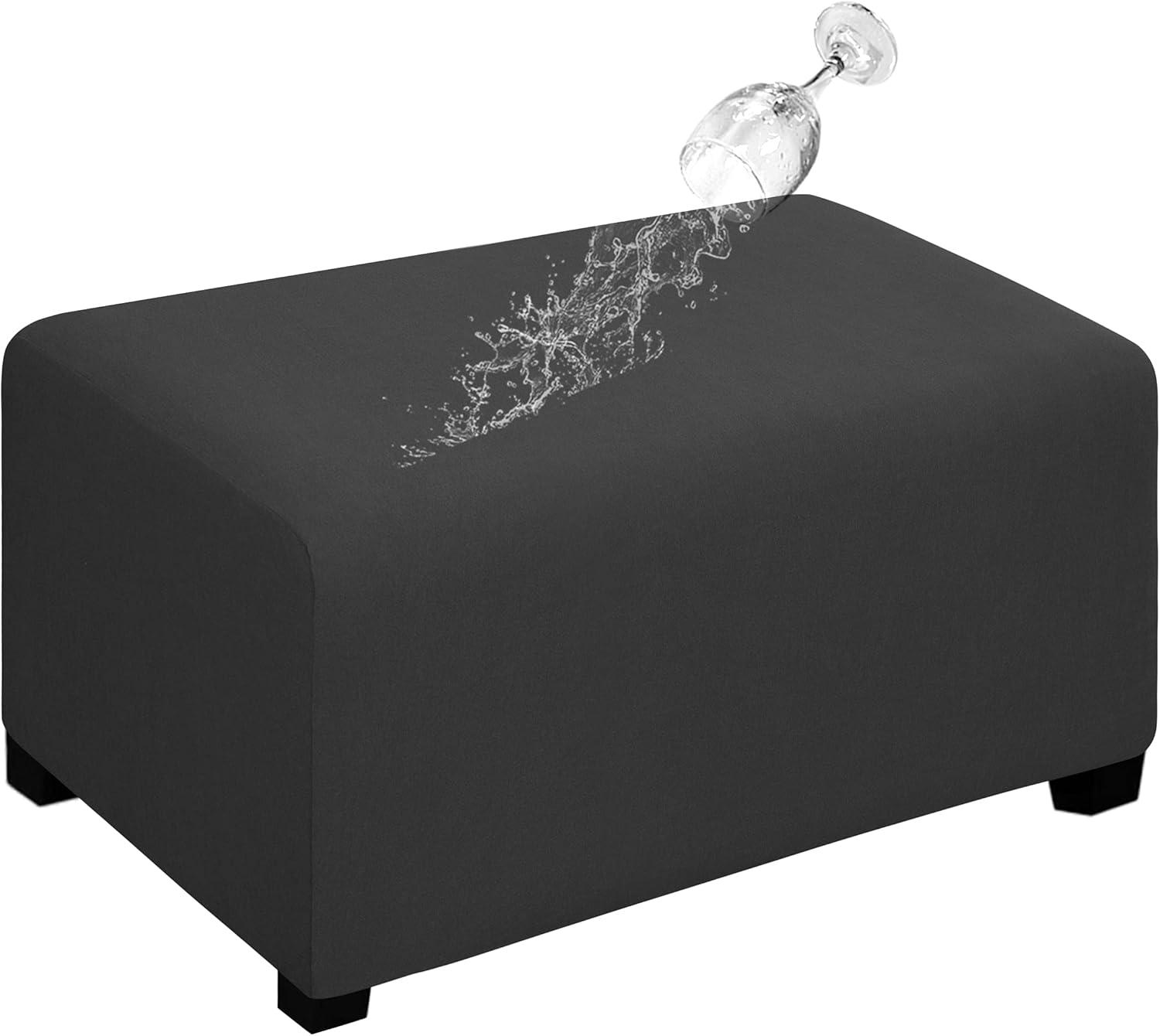 image:imageEasyGoing 100 Dual Waterproof Stretch Ottoman Cover Rectangle Folding Storage Stool Furniture Protector Soft Slipcover for Living Room with Elastic Bottom Large Dark GrayDark Gray