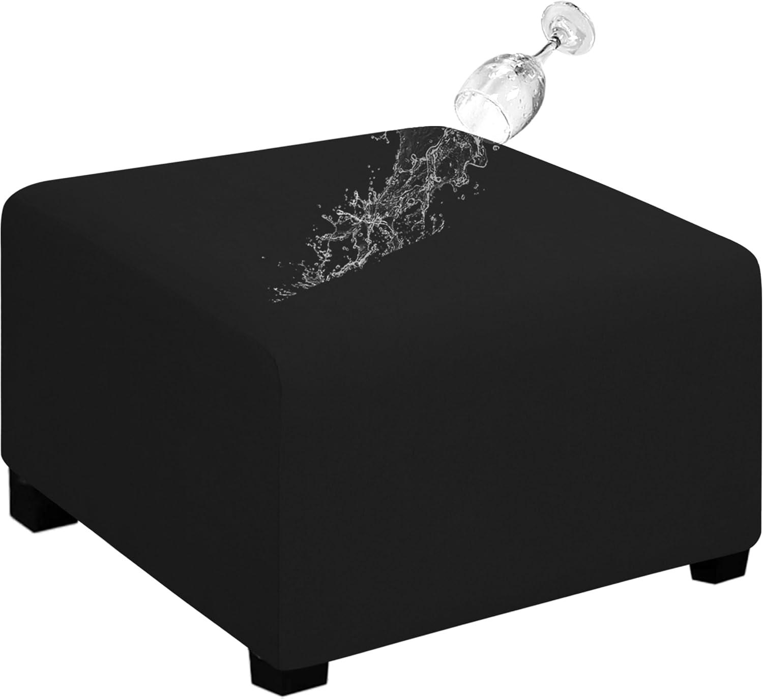 image:imageEasyGoing 100 Dual Waterproof Stretch Ottoman Cover Rectangle Folding Storage Stool Furniture Protector Soft Slipcover for Living Room with Elastic Bottom Large Dark GrayBlack