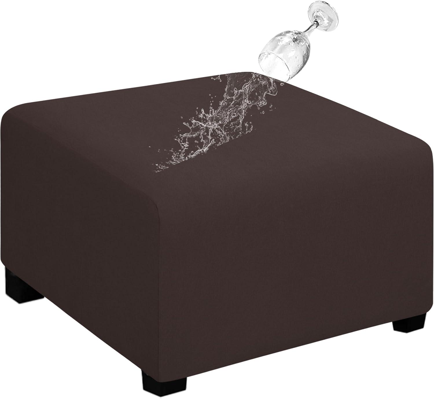 image:imageEasyGoing 100 Dual Waterproof Stretch Ottoman Cover Rectangle Folding Storage Stool Furniture Protector Soft Slipcover for Living Room with Elastic Bottom Large Dark GrayChocolate