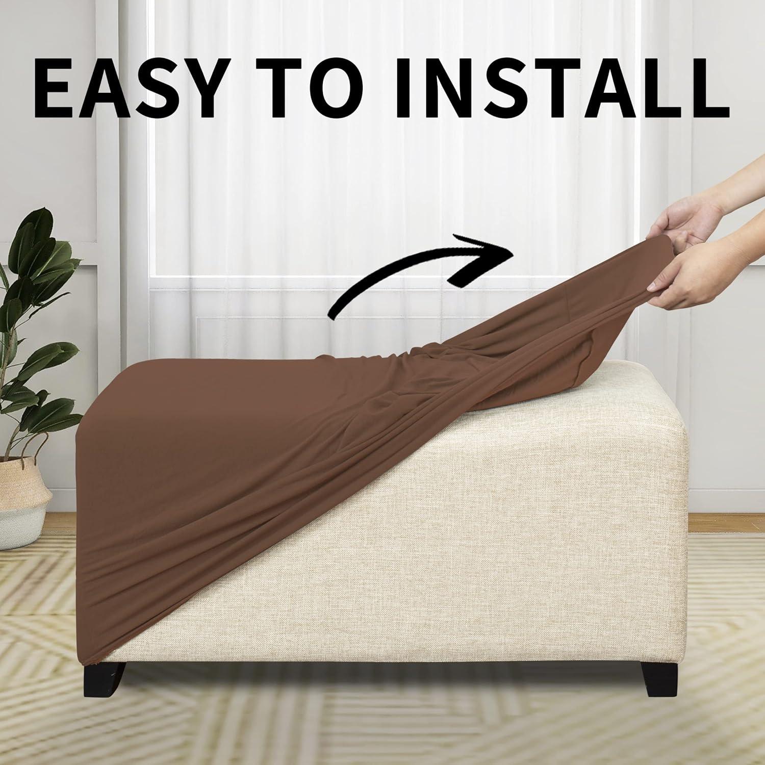 image:imageEasyGoing 100 Dual Waterproof Stretch Ottoman Cover Rectangle Folding Storage Stool Furniture Protector Soft Slipcover for Living Room with Elastic Bottom Large Dark GrayBrown