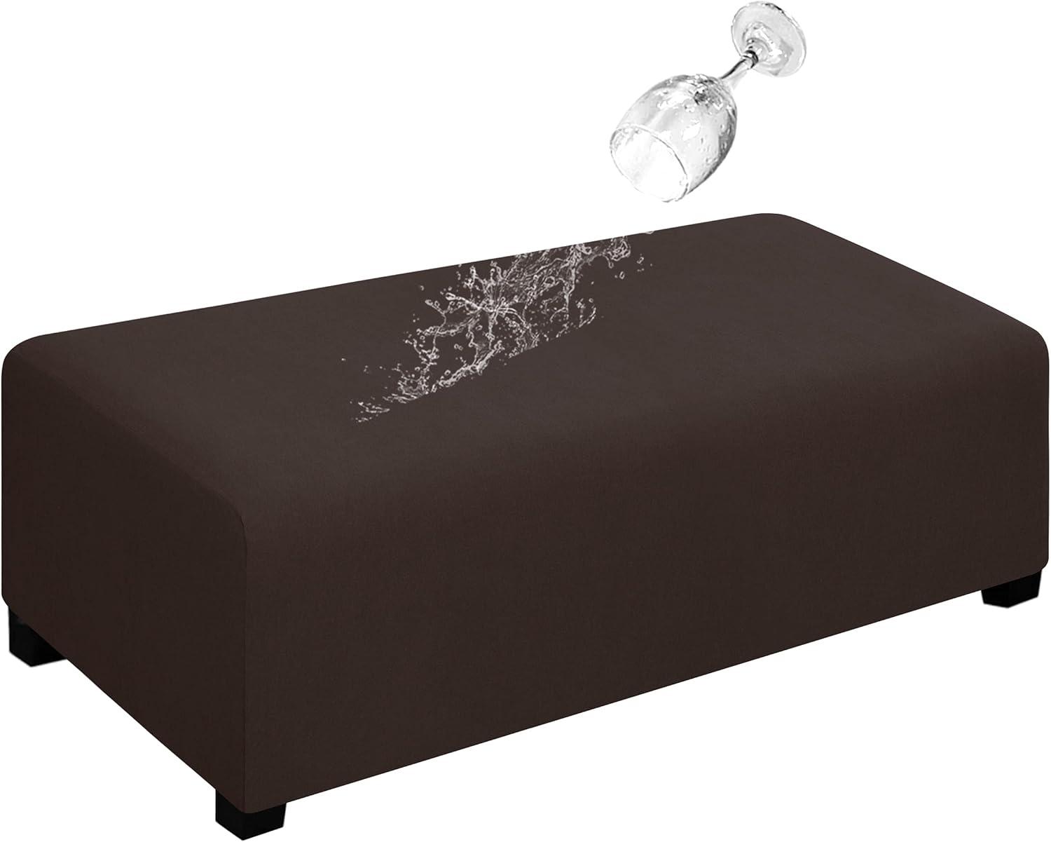 image:imageEasyGoing 100 Dual Waterproof Stretch Ottoman Cover Rectangle Folding Storage Stool Furniture Protector Soft Slipcover for Living Room with Elastic Bottom Large Dark GrayChocolate