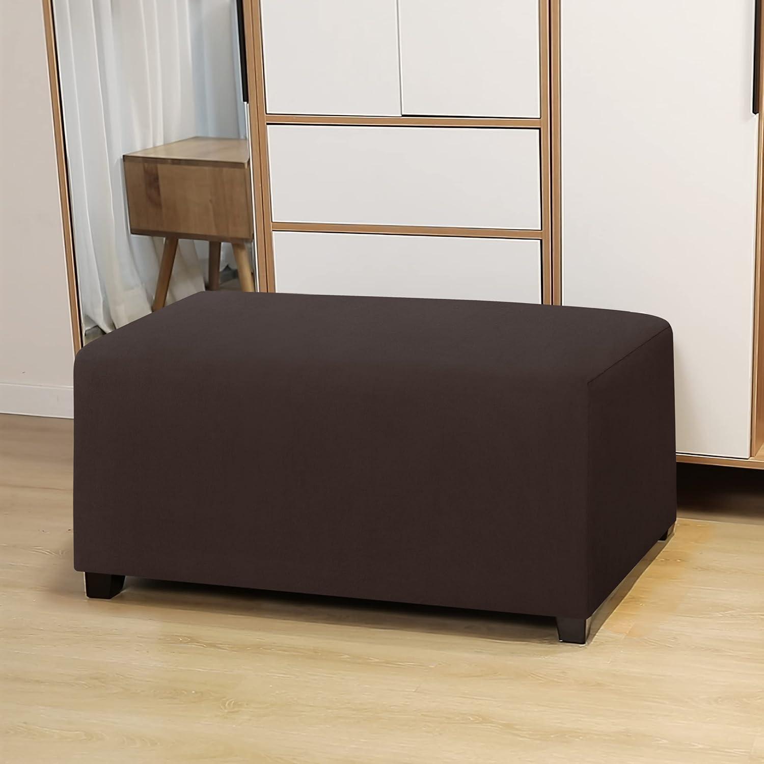image:imageEasyGoing 100 Dual Waterproof Stretch Ottoman Cover Rectangle Folding Storage Stool Furniture Protector Soft Slipcover for Living Room with Elastic Bottom Large Dark GrayChocolate