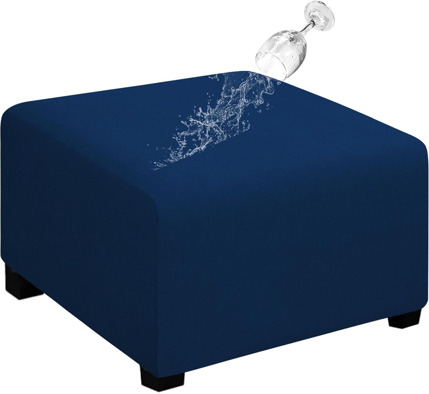 image:imageEasyGoing 100 Dual Waterproof Stretch Ottoman Cover Rectangle Folding Storage Stool Furniture Protector Soft Slipcover for Living Room with Elastic Bottom Large Dark GrayNavy