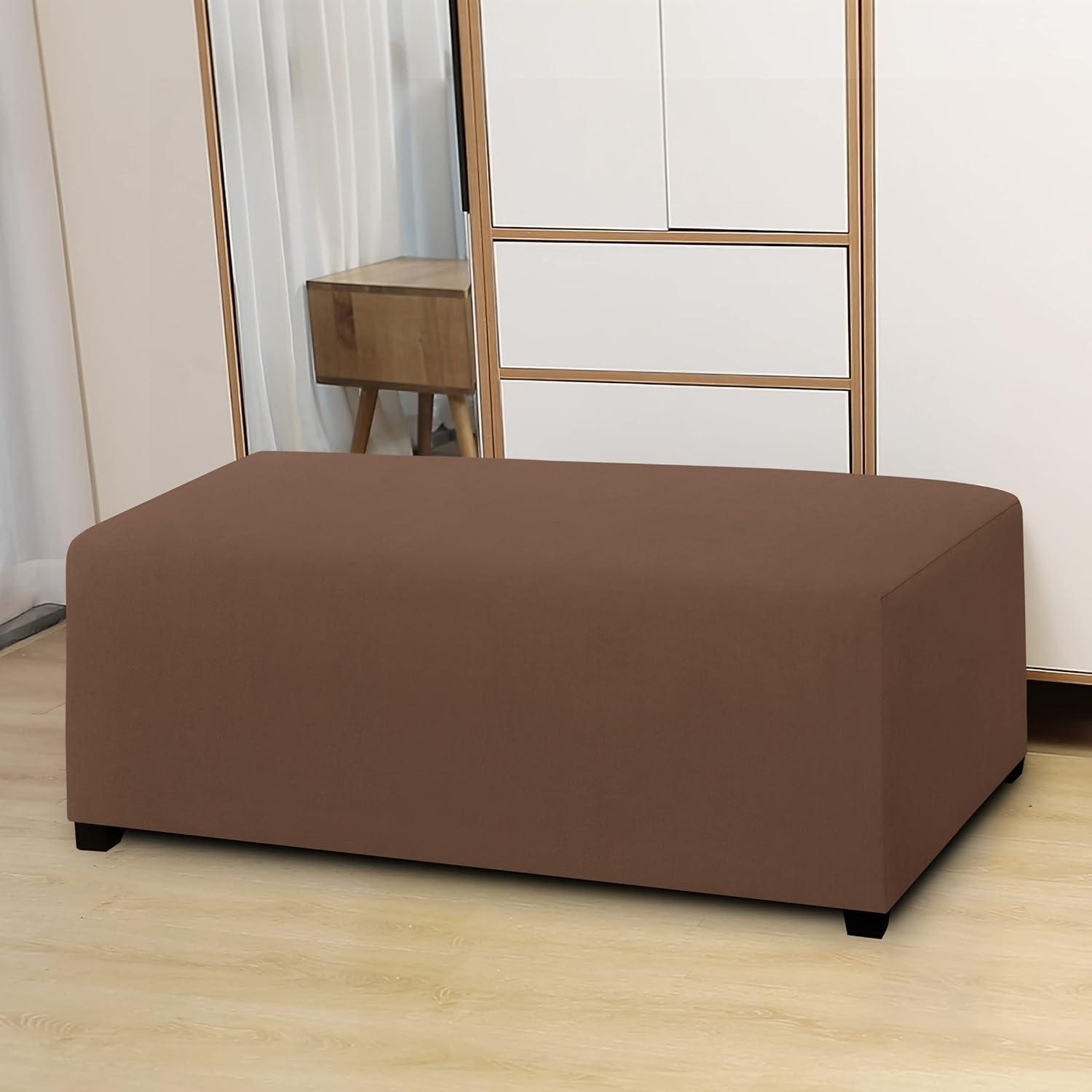 image:imageEasyGoing 100 Dual Waterproof Stretch Ottoman Cover Rectangle Folding Storage Stool Furniture Protector Soft Slipcover for Living Room with Elastic Bottom Large Dark GrayBrown