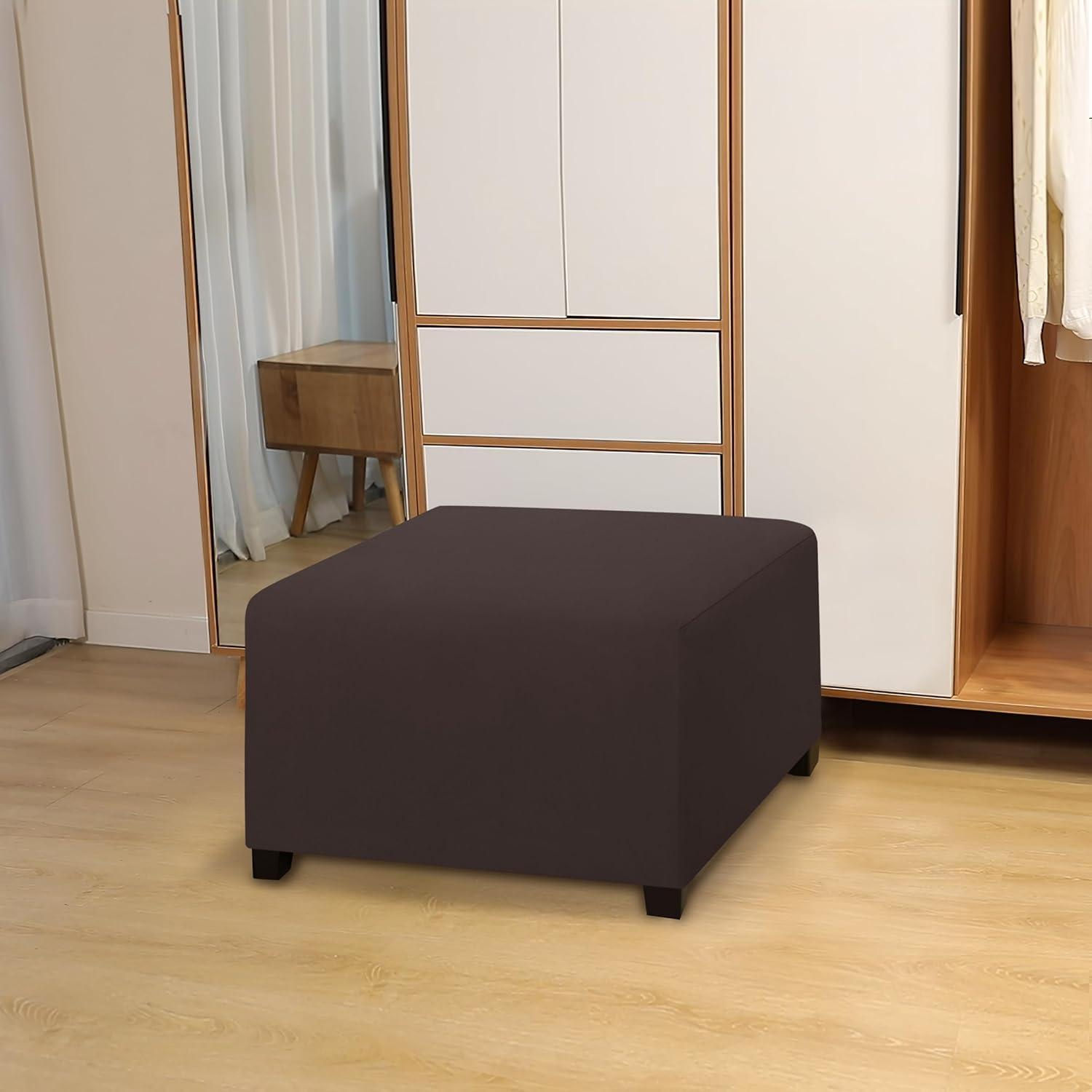 image:imageEasyGoing 100 Dual Waterproof Stretch Ottoman Cover Rectangle Folding Storage Stool Furniture Protector Soft Slipcover for Living Room with Elastic Bottom Large Dark GrayChocolate