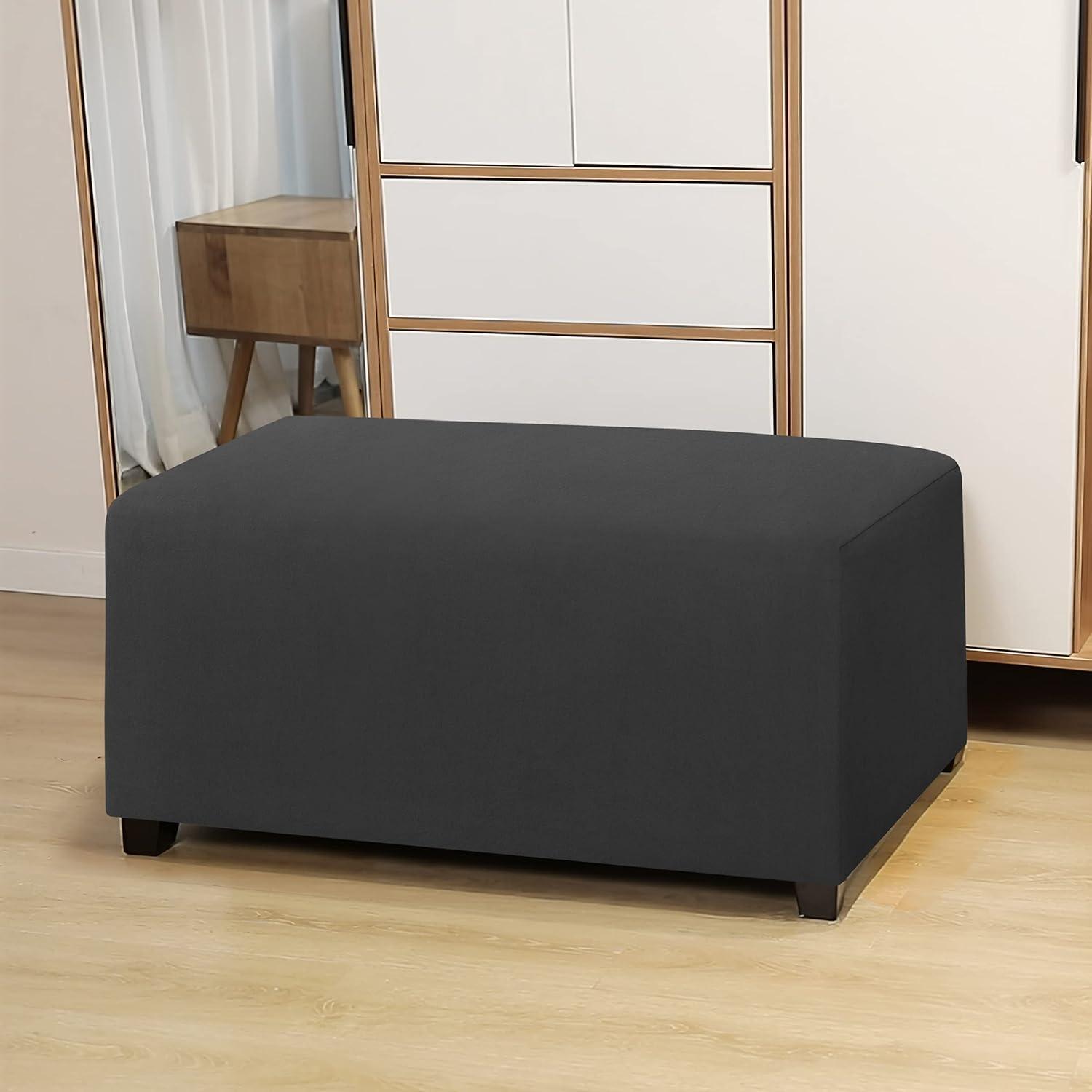 image:imageEasyGoing 100 Dual Waterproof Stretch Ottoman Cover Rectangle Folding Storage Stool Furniture Protector Soft Slipcover for Living Room with Elastic Bottom Large Dark GrayDark Gray