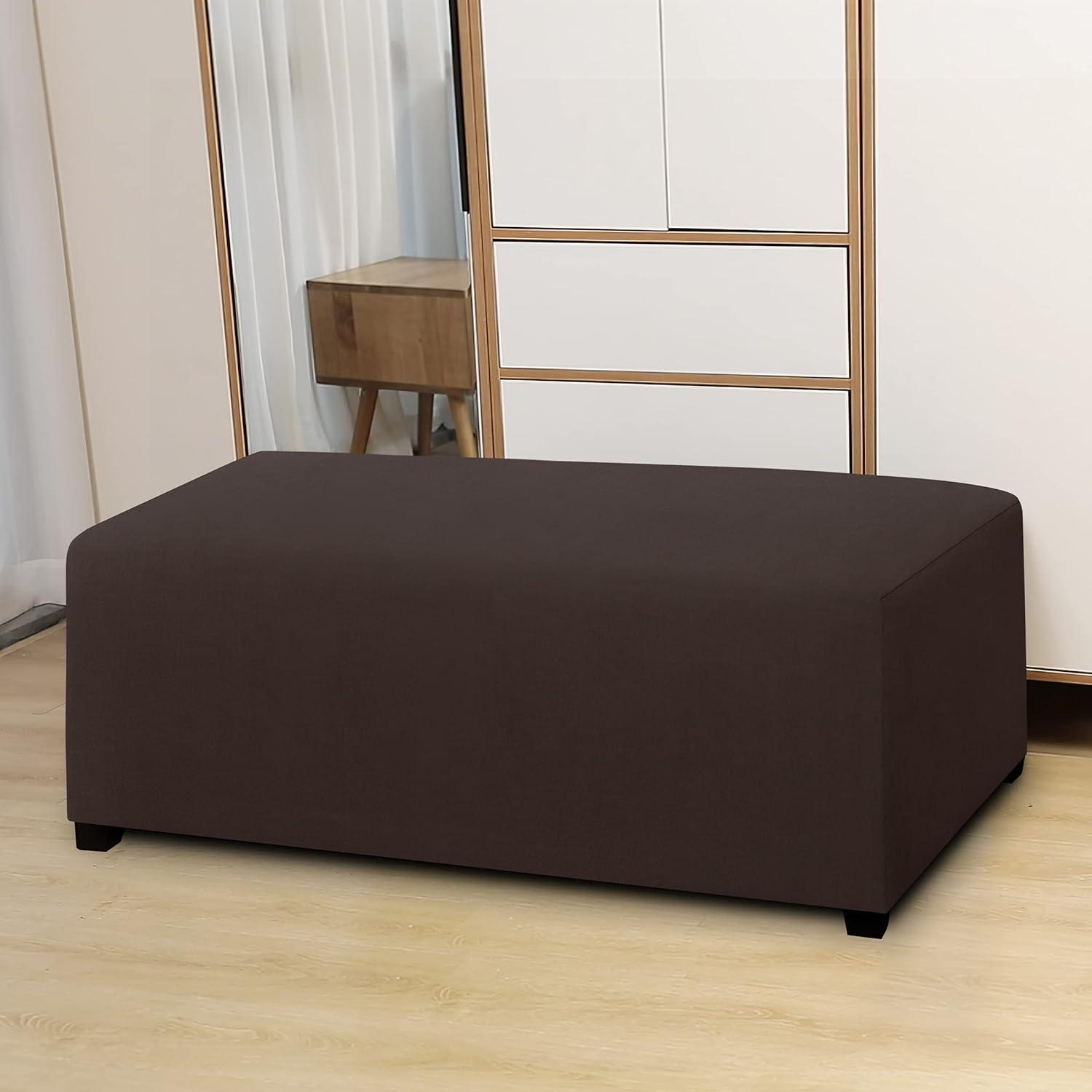 image:imageEasyGoing 100 Dual Waterproof Stretch Ottoman Cover Rectangle Folding Storage Stool Furniture Protector Soft Slipcover for Living Room with Elastic Bottom Large Dark GrayChocolate