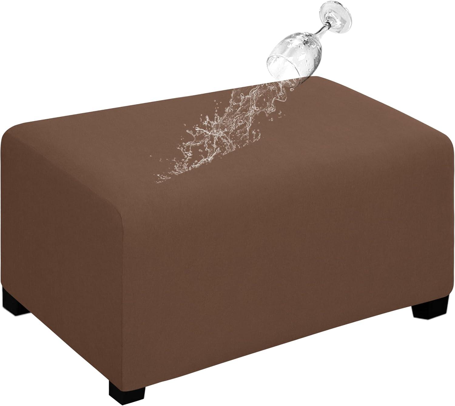 image:imageEasyGoing 100 Dual Waterproof Stretch Ottoman Cover Rectangle Folding Storage Stool Furniture Protector Soft Slipcover for Living Room with Elastic Bottom Large Dark GrayBrown