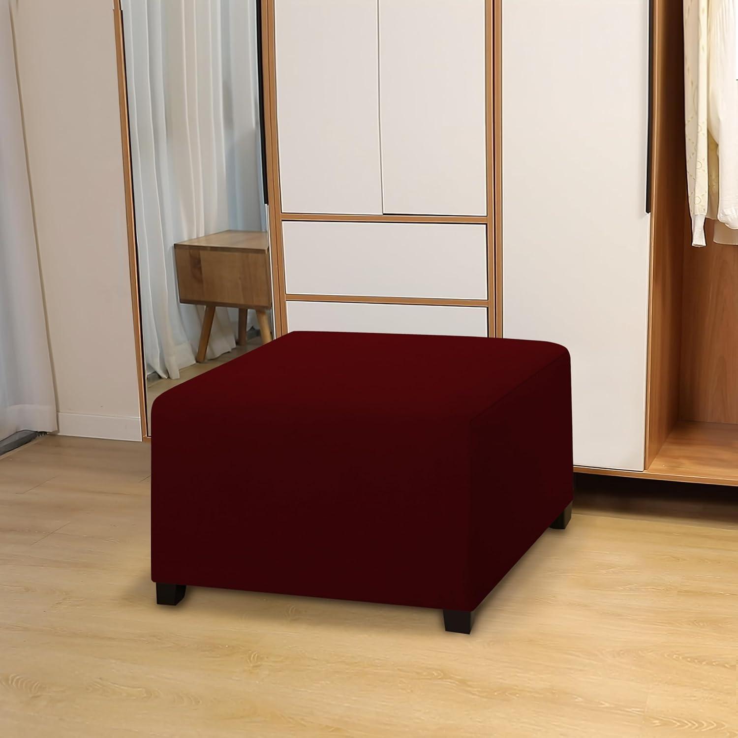 image:imageEasyGoing 100 Dual Waterproof Stretch Ottoman Cover Rectangle Folding Storage Stool Furniture Protector Soft Slipcover for Living Room with Elastic Bottom Large Dark GrayWine