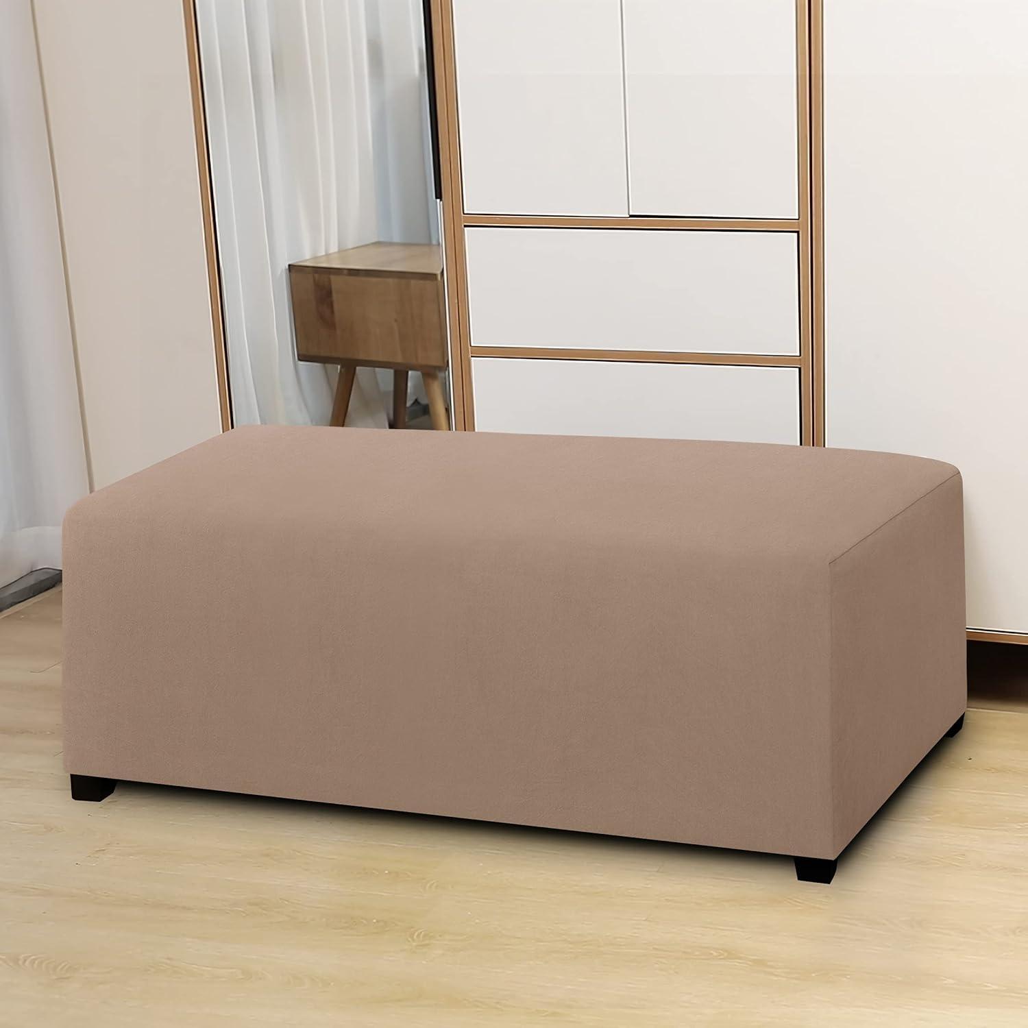 image:imageEasyGoing 100 Dual Waterproof Stretch Ottoman Cover Rectangle Folding Storage Stool Furniture Protector Soft Slipcover for Living Room with Elastic Bottom Large Dark GrayCamel