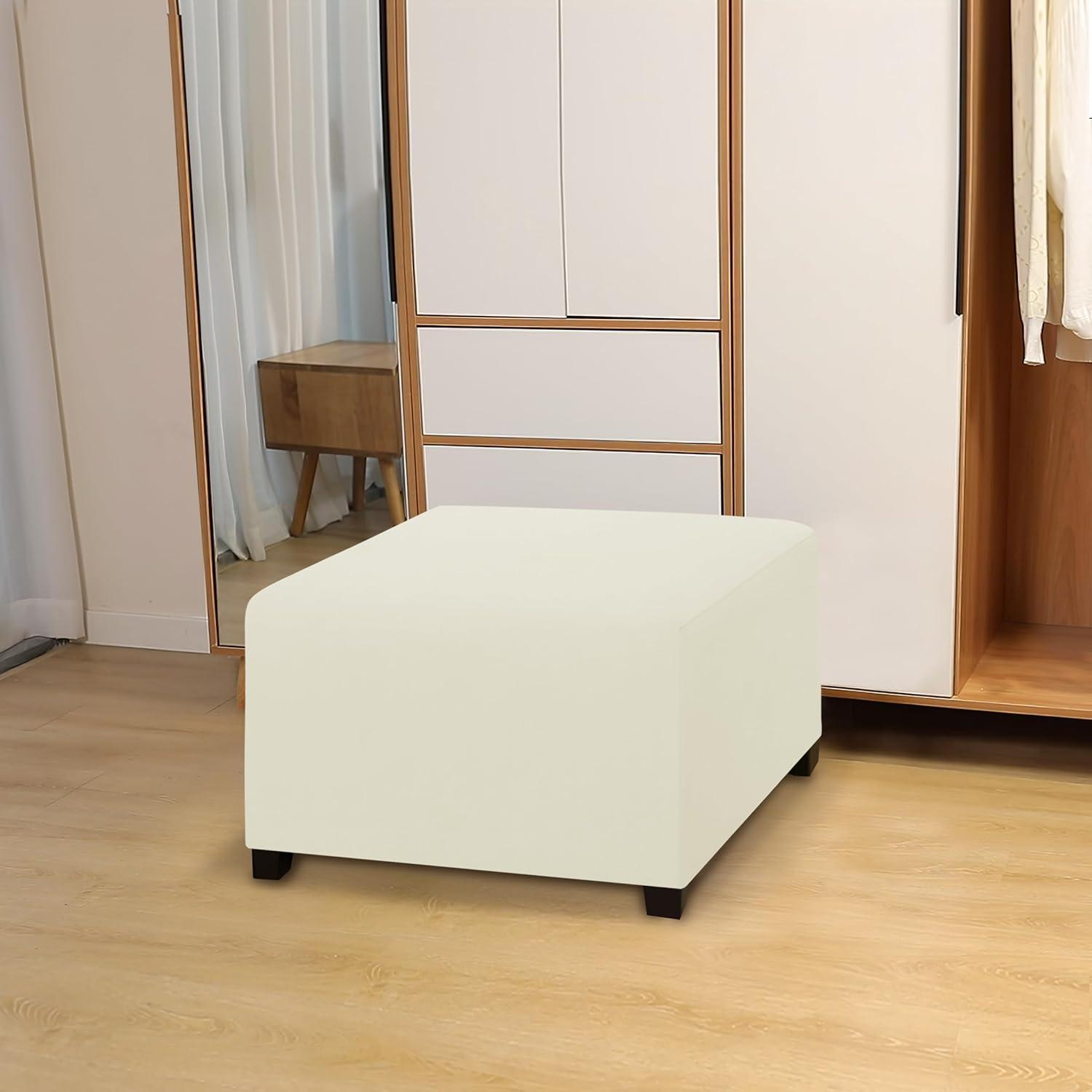 image:imageEasyGoing 100 Dual Waterproof Stretch Ottoman Cover Rectangle Folding Storage Stool Furniture Protector Soft Slipcover for Living Room with Elastic Bottom Large Dark GrayIvory