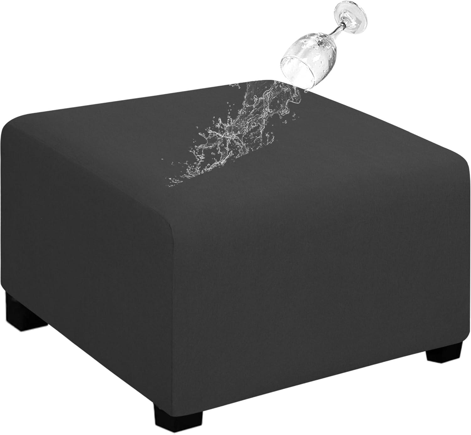 image:imageEasyGoing 100 Dual Waterproof Stretch Ottoman Cover Rectangle Folding Storage Stool Furniture Protector Soft Slipcover for Living Room with Elastic Bottom Large Dark GrayDark Gray