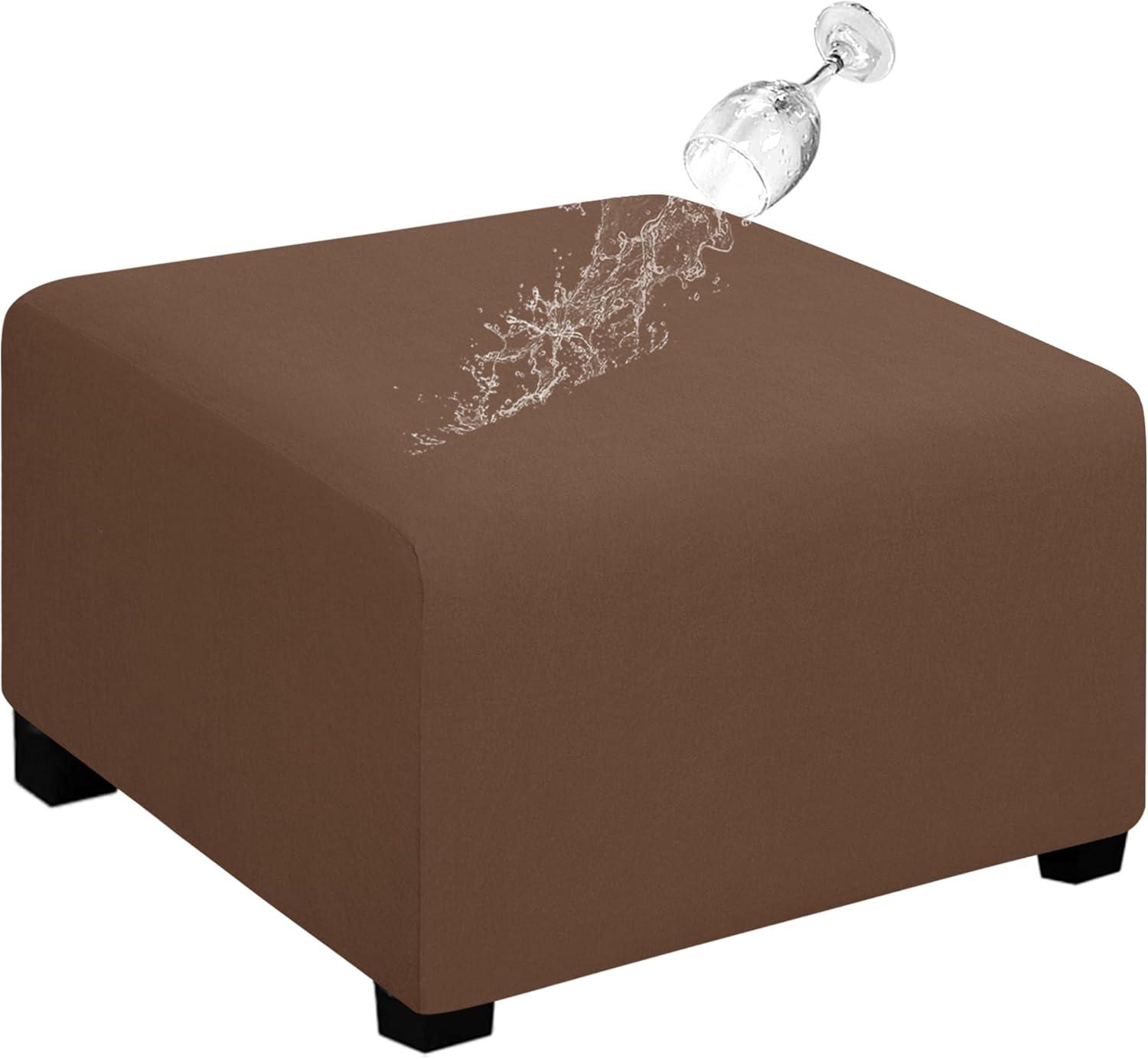 image:imageEasyGoing 100 Dual Waterproof Stretch Ottoman Cover Rectangle Folding Storage Stool Furniture Protector Soft Slipcover for Living Room with Elastic Bottom Large Dark GrayBrown