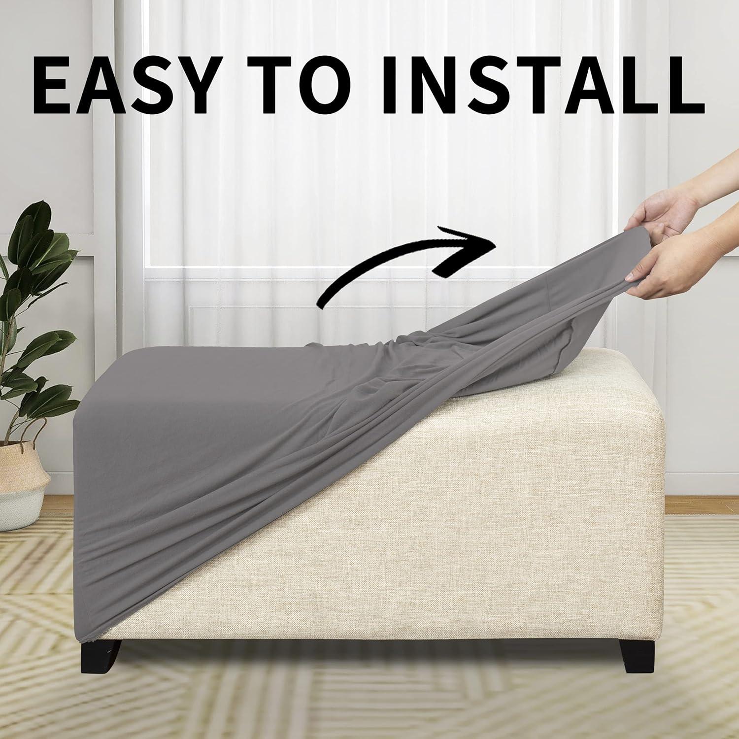 image:imageEasyGoing 100 Dual Waterproof Stretch Ottoman Cover Rectangle Folding Storage Stool Furniture Protector Soft Slipcover for Living Room with Elastic Bottom Large Dark GrayLight Gray