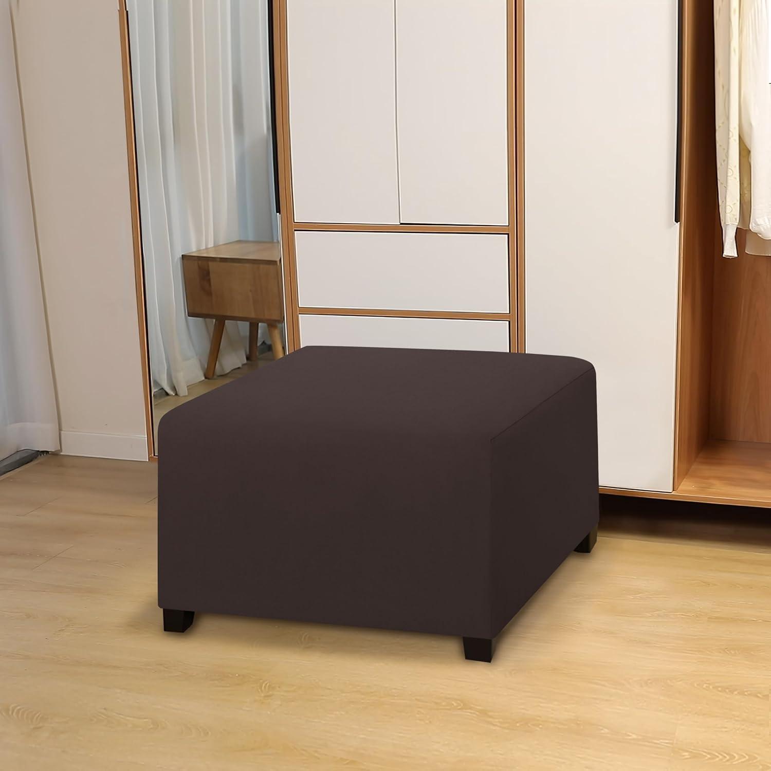 image:imageEasyGoing 100 Dual Waterproof Stretch Ottoman Cover Rectangle Folding Storage Stool Furniture Protector Soft Slipcover for Living Room with Elastic Bottom Large Dark GrayChocolate
