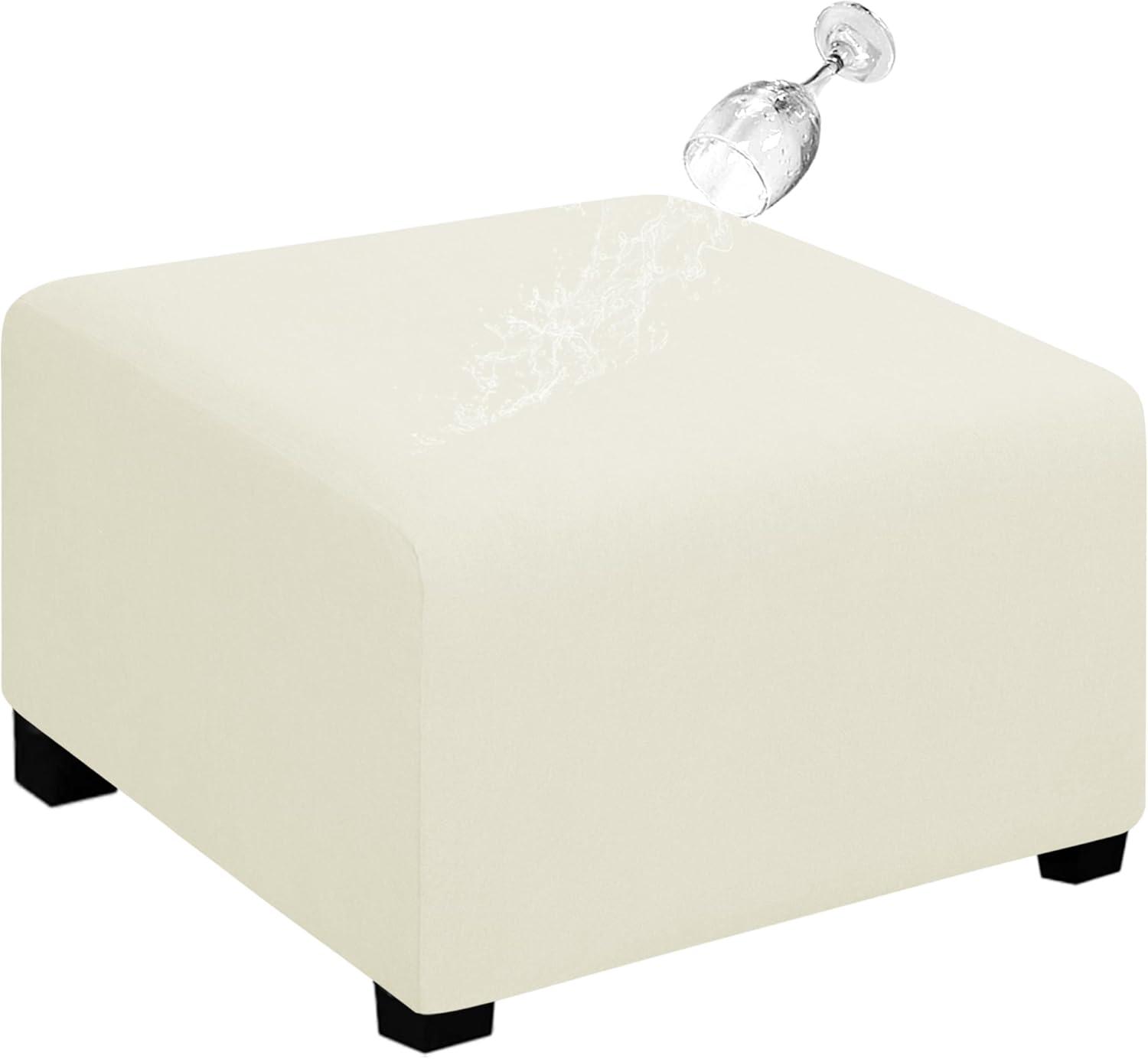 image:imageEasyGoing 100 Dual Waterproof Stretch Ottoman Cover Rectangle Folding Storage Stool Furniture Protector Soft Slipcover for Living Room with Elastic Bottom Large Dark GrayIvory