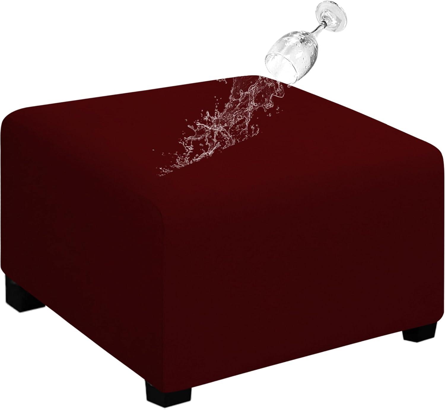 image:imageEasyGoing 100 Dual Waterproof Stretch Ottoman Cover Rectangle Folding Storage Stool Furniture Protector Soft Slipcover for Living Room with Elastic Bottom Large Dark GrayWine