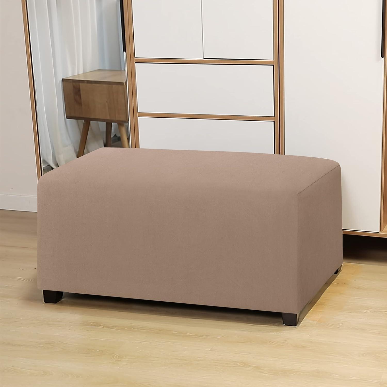 image:imageEasyGoing 100 Dual Waterproof Stretch Ottoman Cover Rectangle Folding Storage Stool Furniture Protector Soft Slipcover for Living Room with Elastic Bottom Large Dark GrayCamel