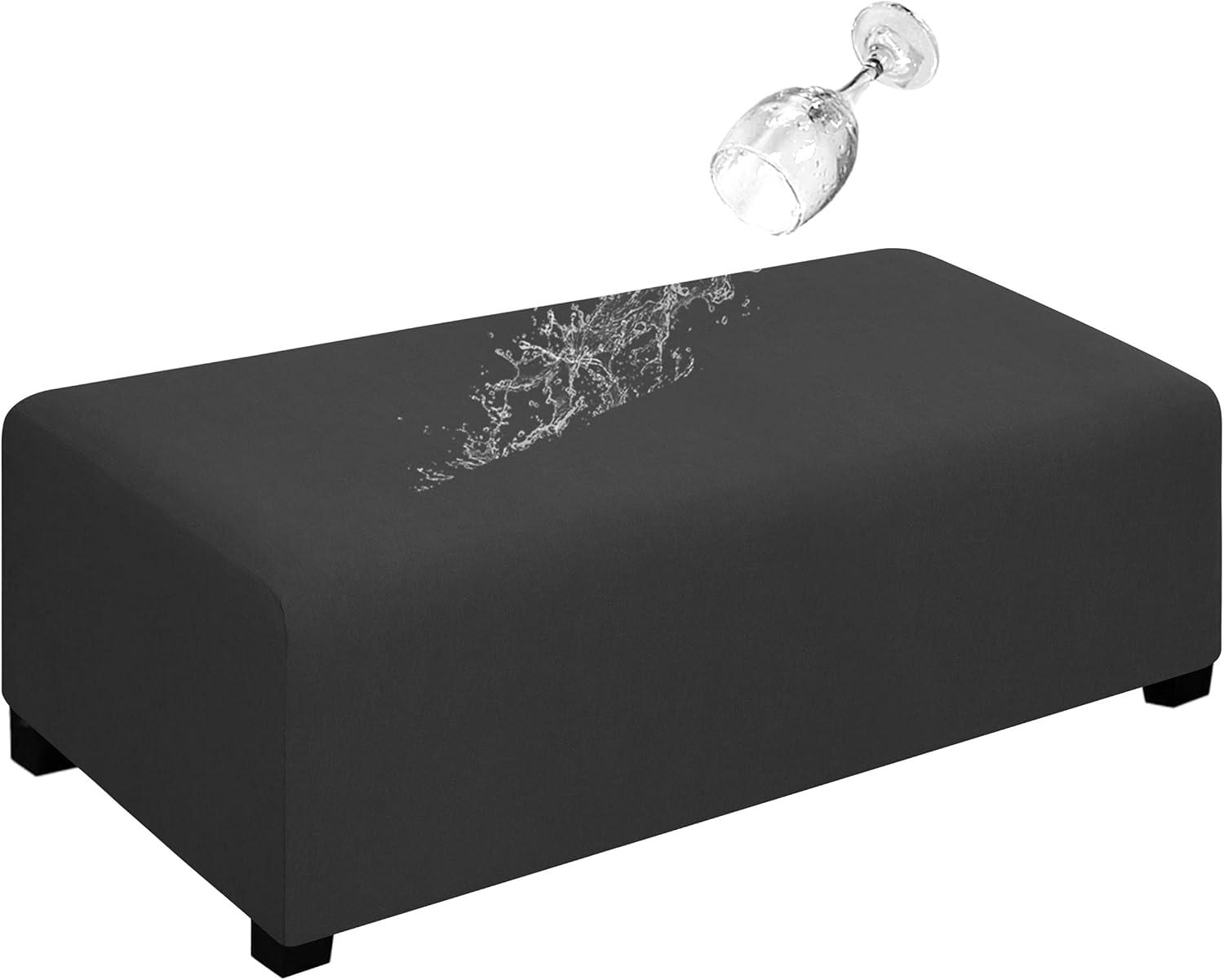 image:imageEasyGoing 100 Dual Waterproof Stretch Ottoman Cover Rectangle Folding Storage Stool Furniture Protector Soft Slipcover for Living Room with Elastic Bottom Large Dark GrayDark Gray