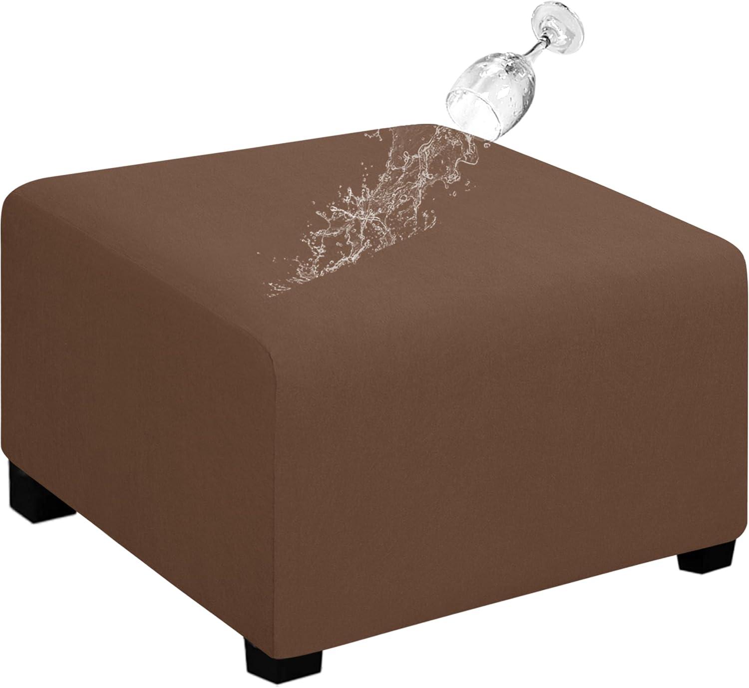 image:imageEasyGoing 100 Dual Waterproof Stretch Ottoman Cover Rectangle Folding Storage Stool Furniture Protector Soft Slipcover for Living Room with Elastic Bottom Large Dark GrayBrown
