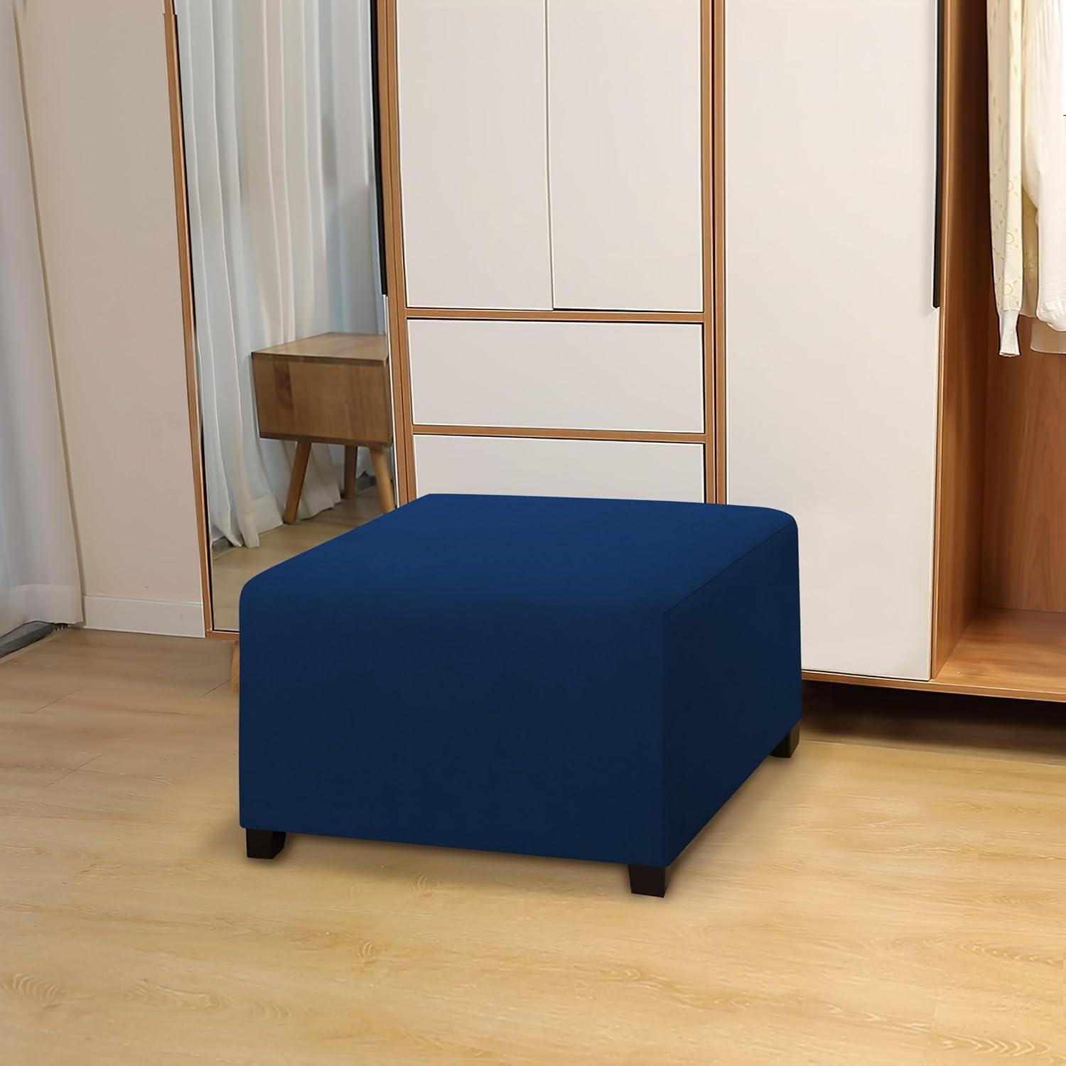 image:imageEasyGoing 100 Dual Waterproof Stretch Ottoman Cover Rectangle Folding Storage Stool Furniture Protector Soft Slipcover for Living Room with Elastic Bottom Large Dark GrayNavy