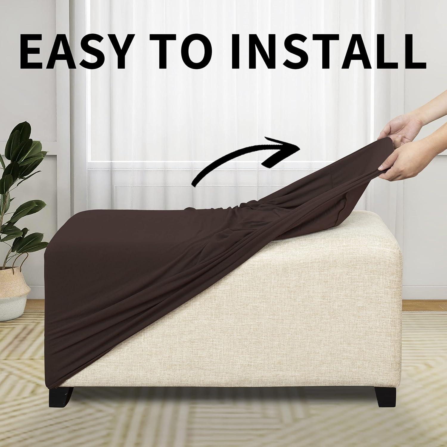 image:imageEasyGoing 100 Dual Waterproof Stretch Ottoman Cover Rectangle Folding Storage Stool Furniture Protector Soft Slipcover for Living Room with Elastic Bottom Large Dark GrayChocolate