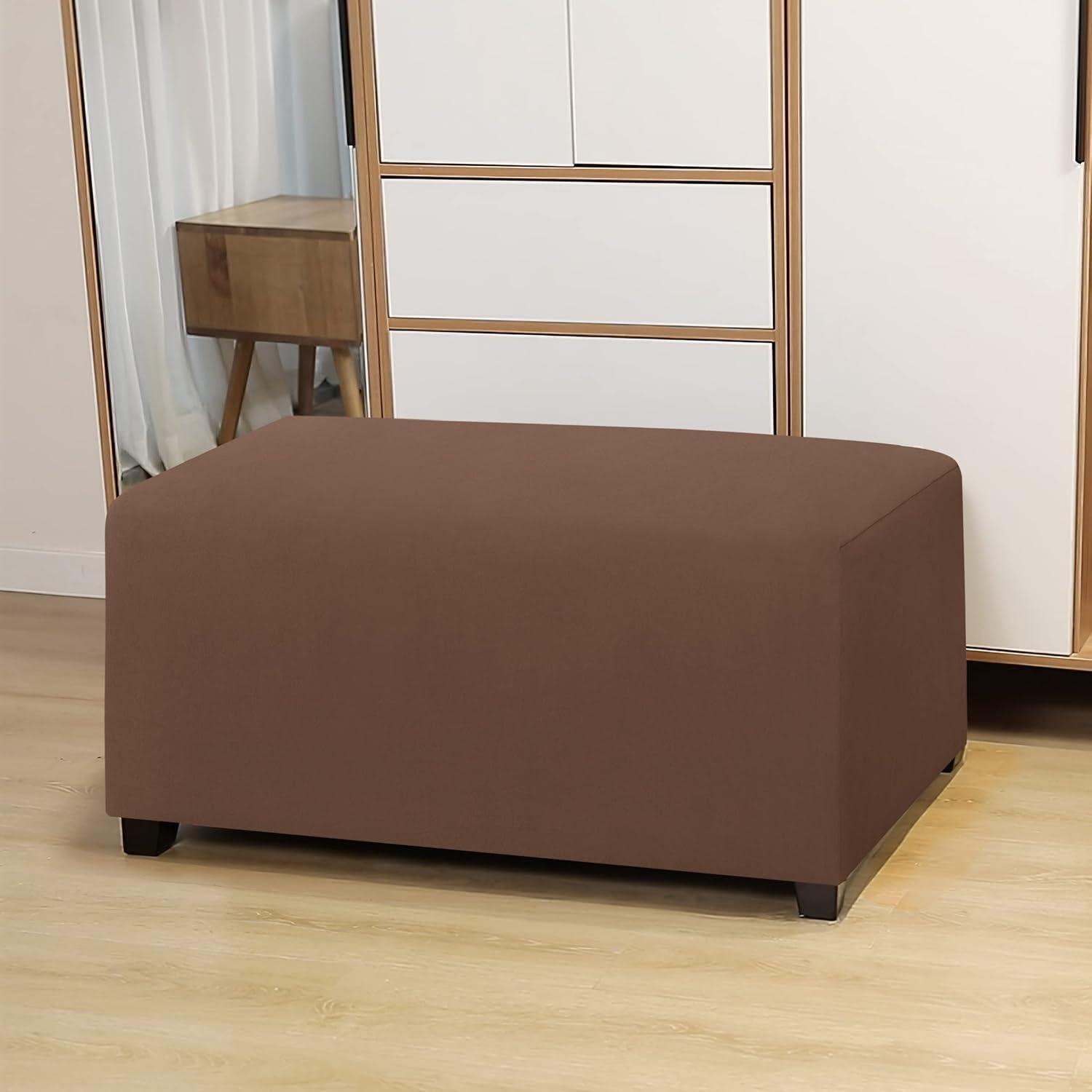 image:imageEasyGoing 100 Dual Waterproof Stretch Ottoman Cover Rectangle Folding Storage Stool Furniture Protector Soft Slipcover for Living Room with Elastic Bottom Large Dark GrayBrown