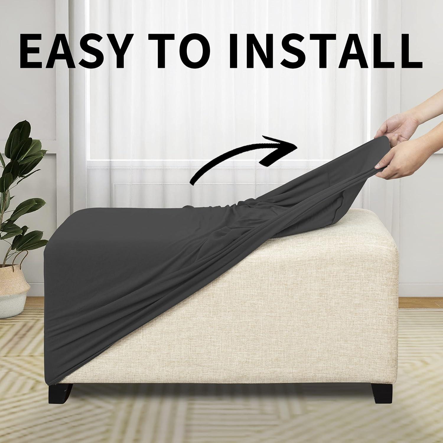 image:imageEasyGoing 100 Dual Waterproof Stretch Ottoman Cover Rectangle Folding Storage Stool Furniture Protector Soft Slipcover for Living Room with Elastic Bottom Large Dark GrayDark Gray
