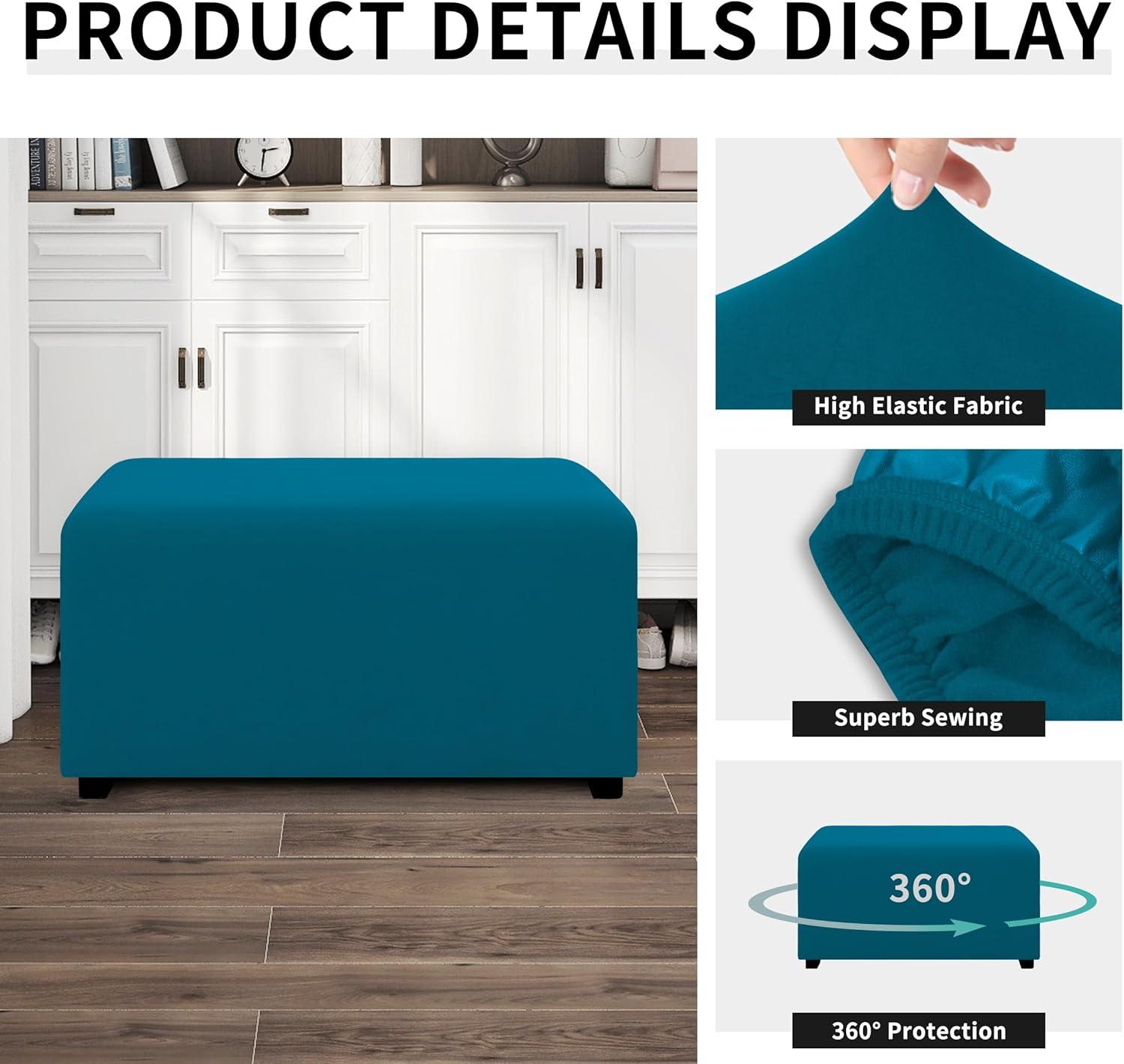 image:imageEasyGoing 100 Dual Waterproof Stretch Ottoman Cover Rectangle Folding Storage Stool Furniture Protector Soft Slipcover for Living Room with Elastic Bottom Large Dark GrayPeacock Blue