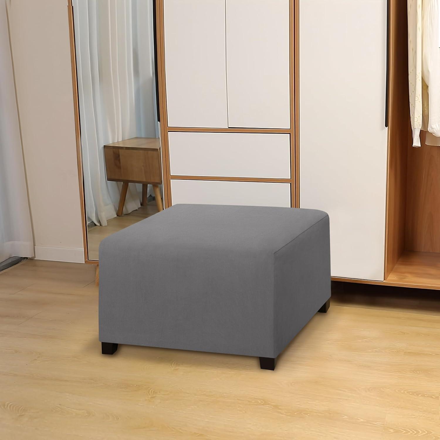 image:imageEasyGoing 100 Dual Waterproof Stretch Ottoman Cover Rectangle Folding Storage Stool Furniture Protector Soft Slipcover for Living Room with Elastic Bottom Large Dark GrayLight Gray