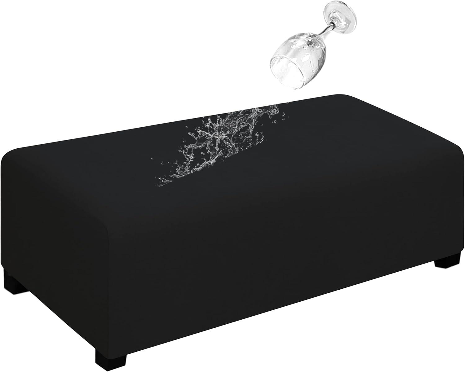 image:imageEasyGoing 100 Dual Waterproof Stretch Ottoman Cover Rectangle Folding Storage Stool Furniture Protector Soft Slipcover for Living Room with Elastic Bottom Large Dark GrayBlack
