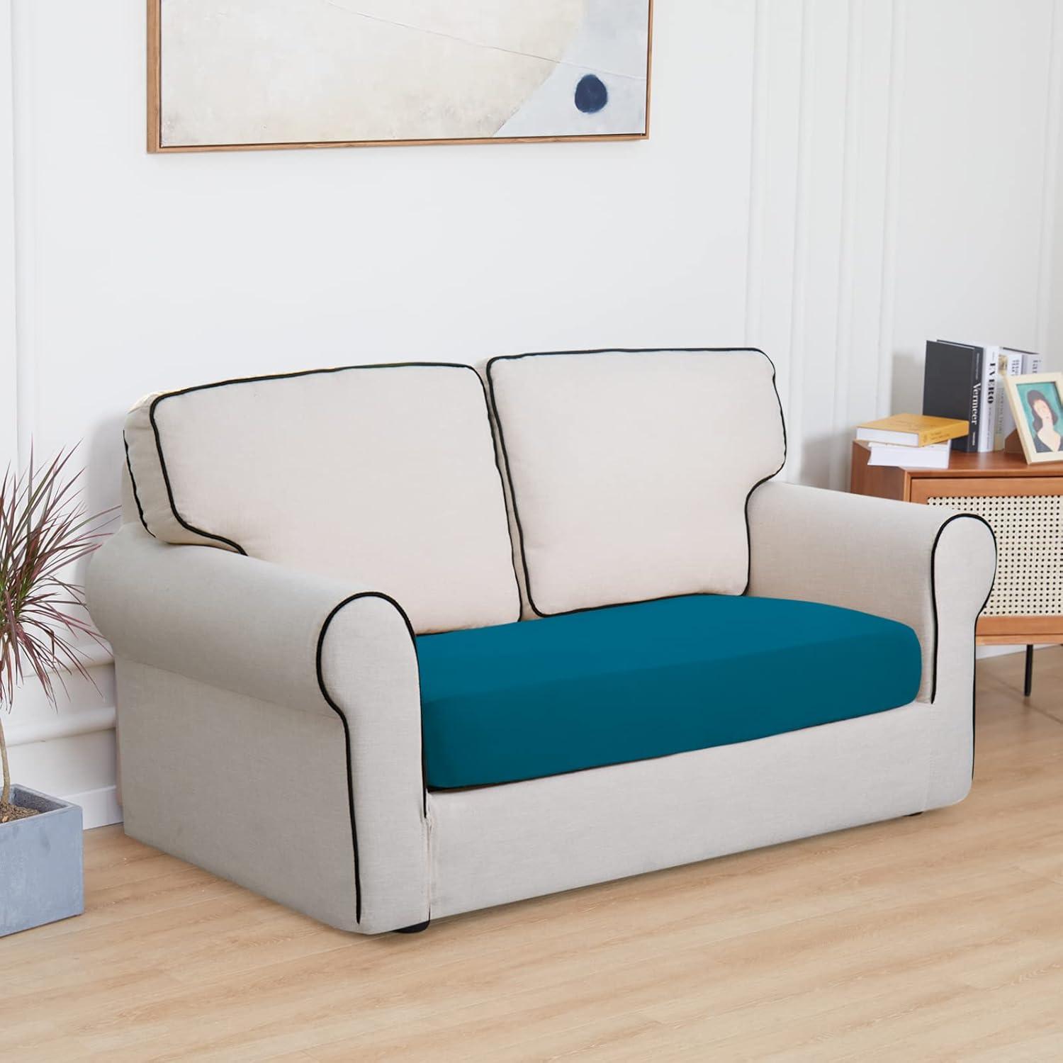 image:imageEasyGoing 100 Waterproof 4 Pieces Couch Cushion Covers for Sectional Sofa LeftRight L Shape Chaise Lounge Sofa Seat slipcover AntiSlip Sofa Cover 3 Seater 1 Chaise Dark GrayPeacock Blue
